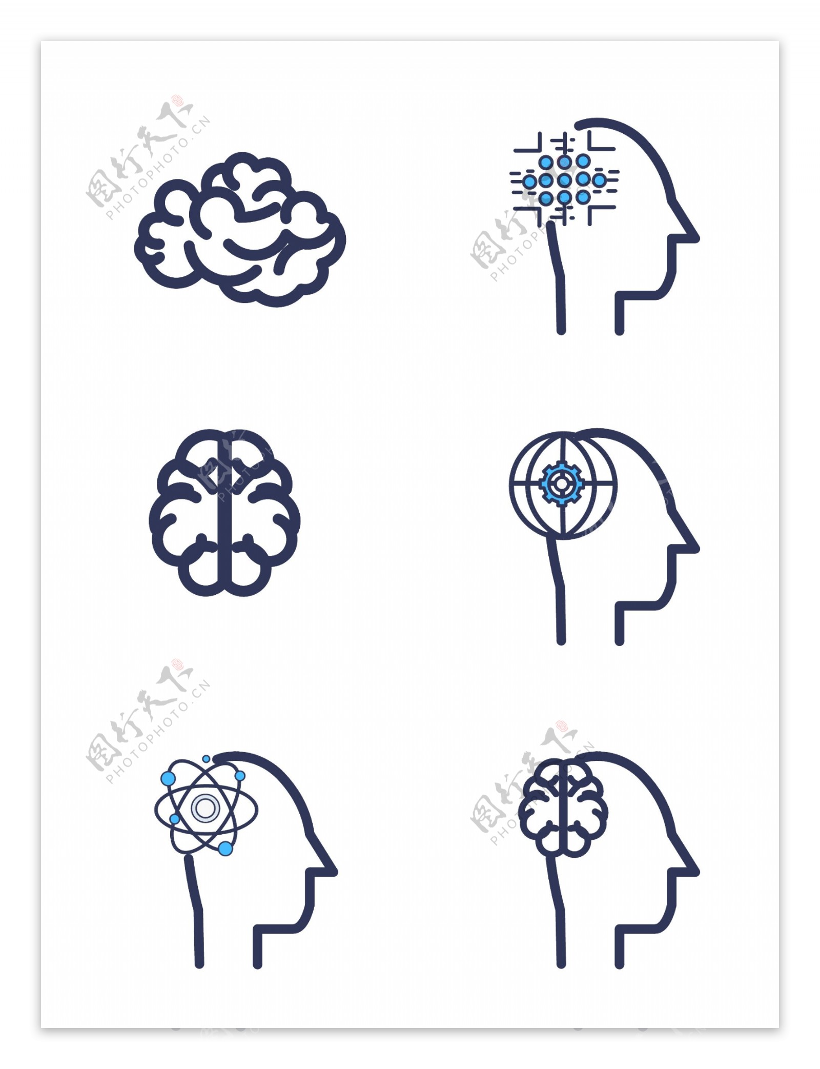 人工智能互联网类蓝色大脑图标可商用元素