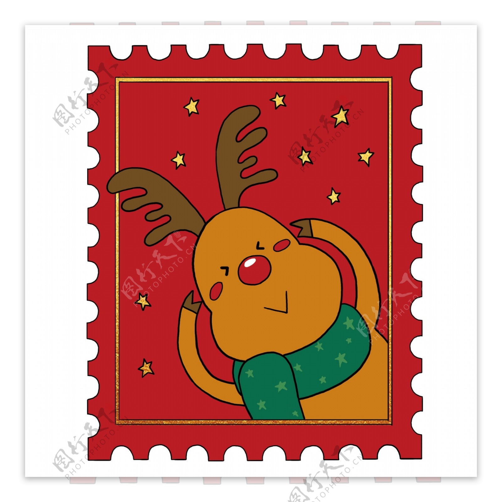 卡通麋鹿圣诞邮票