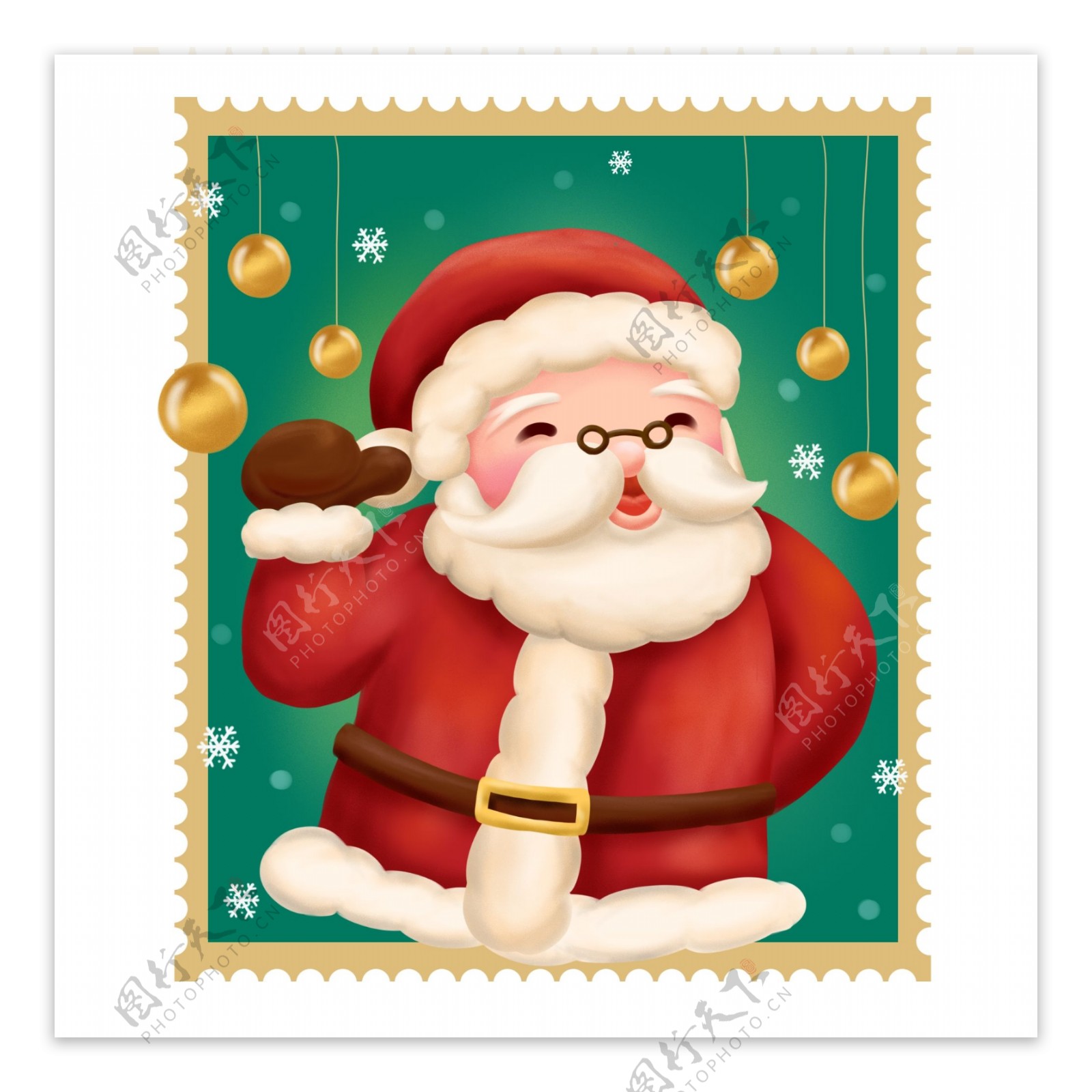 圣诞邮票小贴纸圣诞老人欢乐喜庆可商用素材