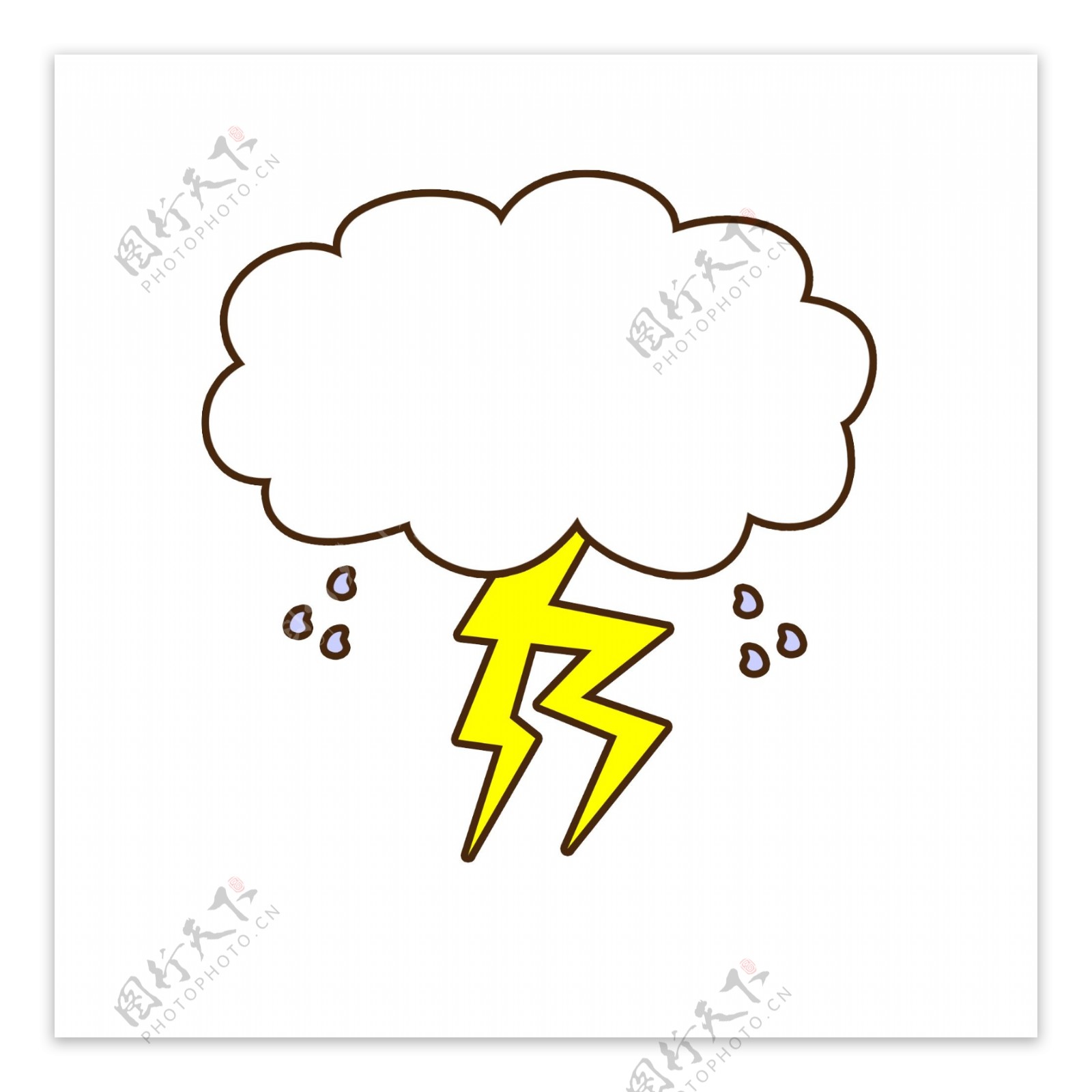 卡通可爱黄色闪电雷电矢量天气手绘元素