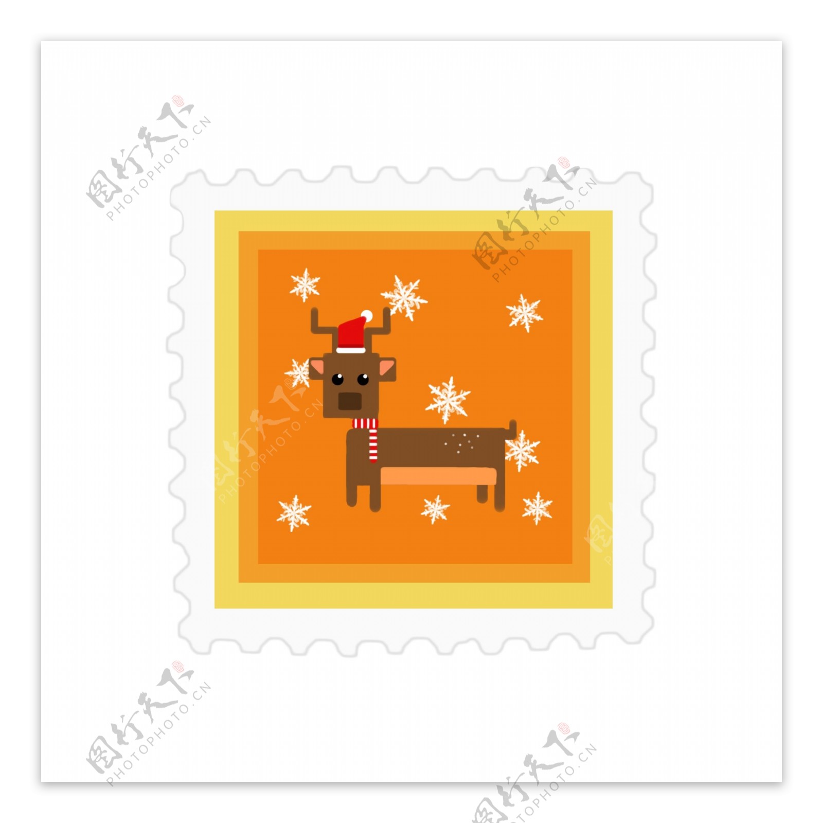 原创圣诞邮票贴纸黄色可爱元素