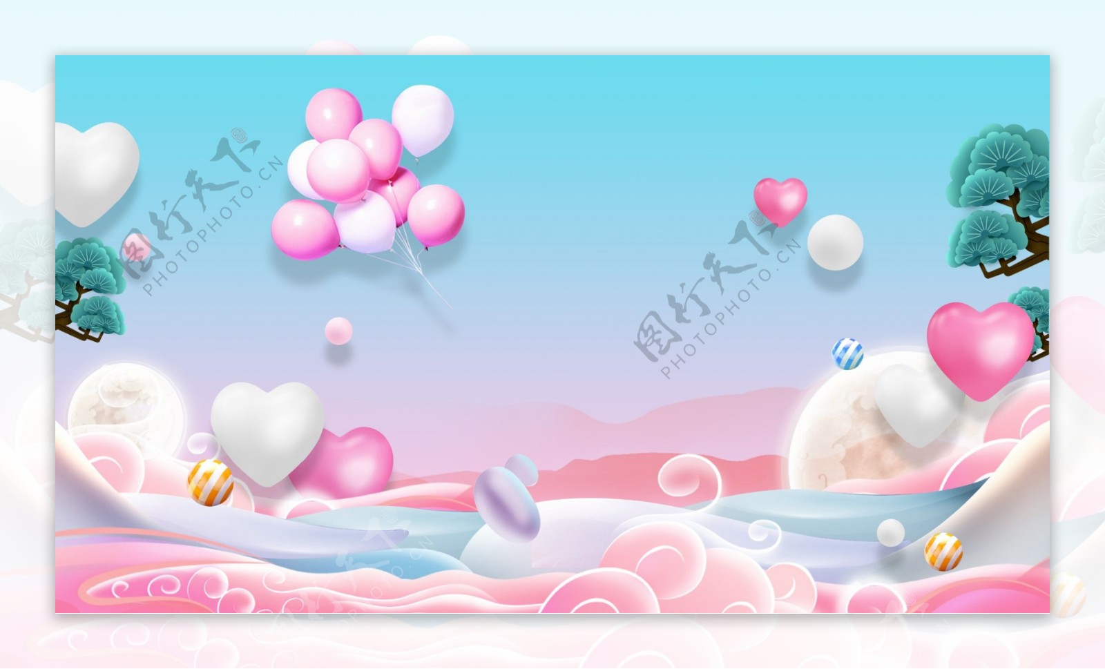 浪漫清新粉色气球广告背景
