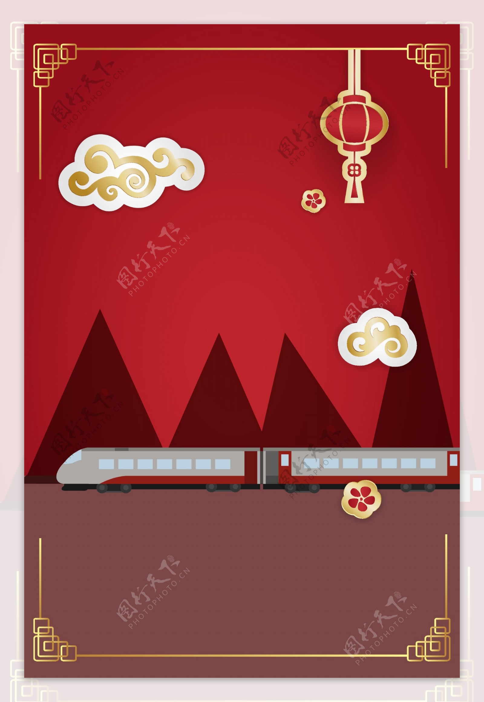 红色大气猪年春运火车背景