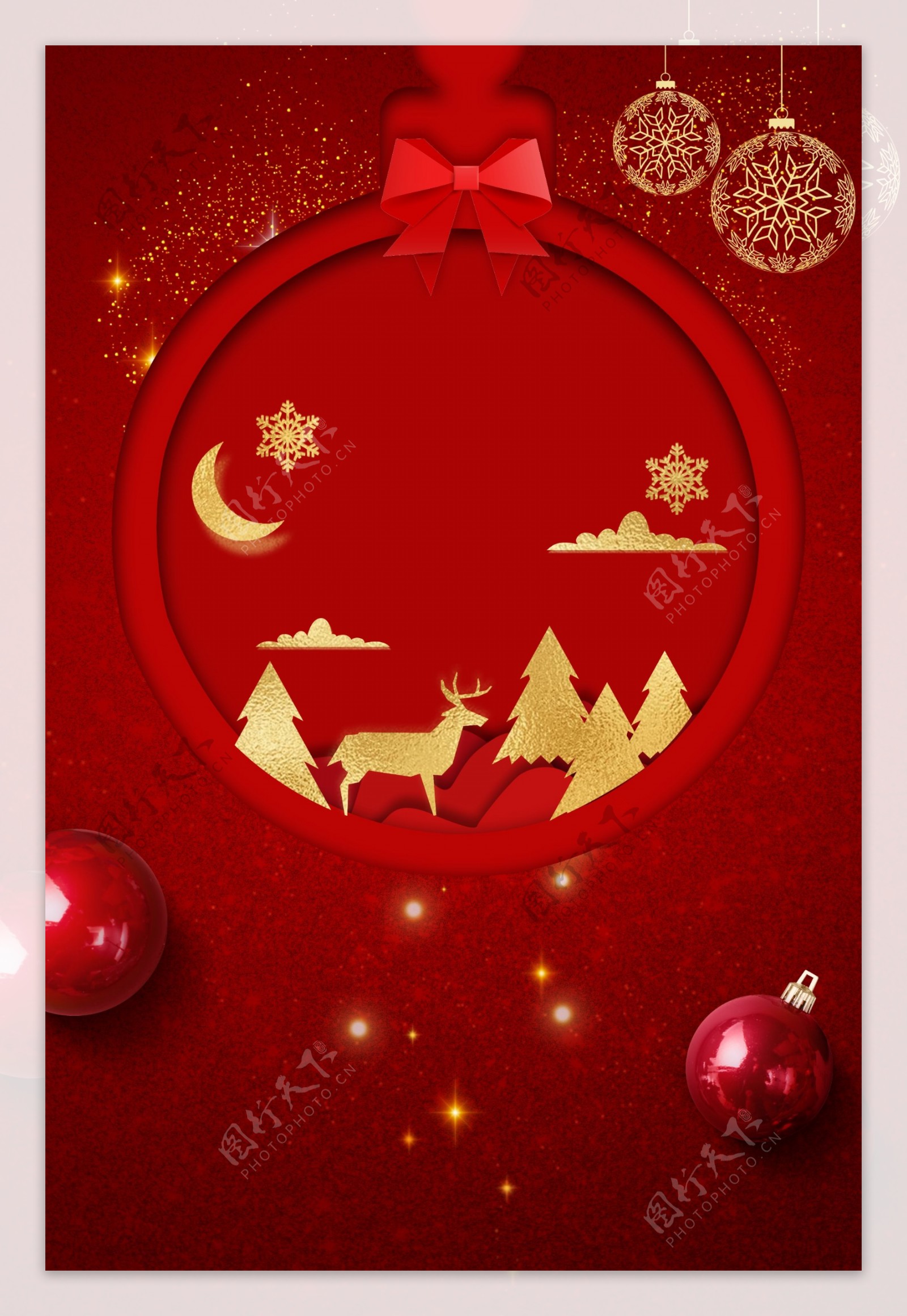 剪纸风红色圣诞主题背景设计