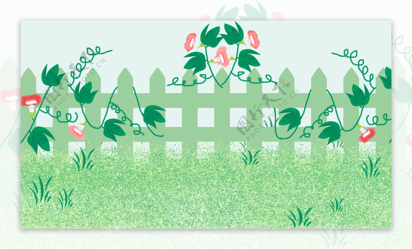 绿色围栏手绘植物背景设计
