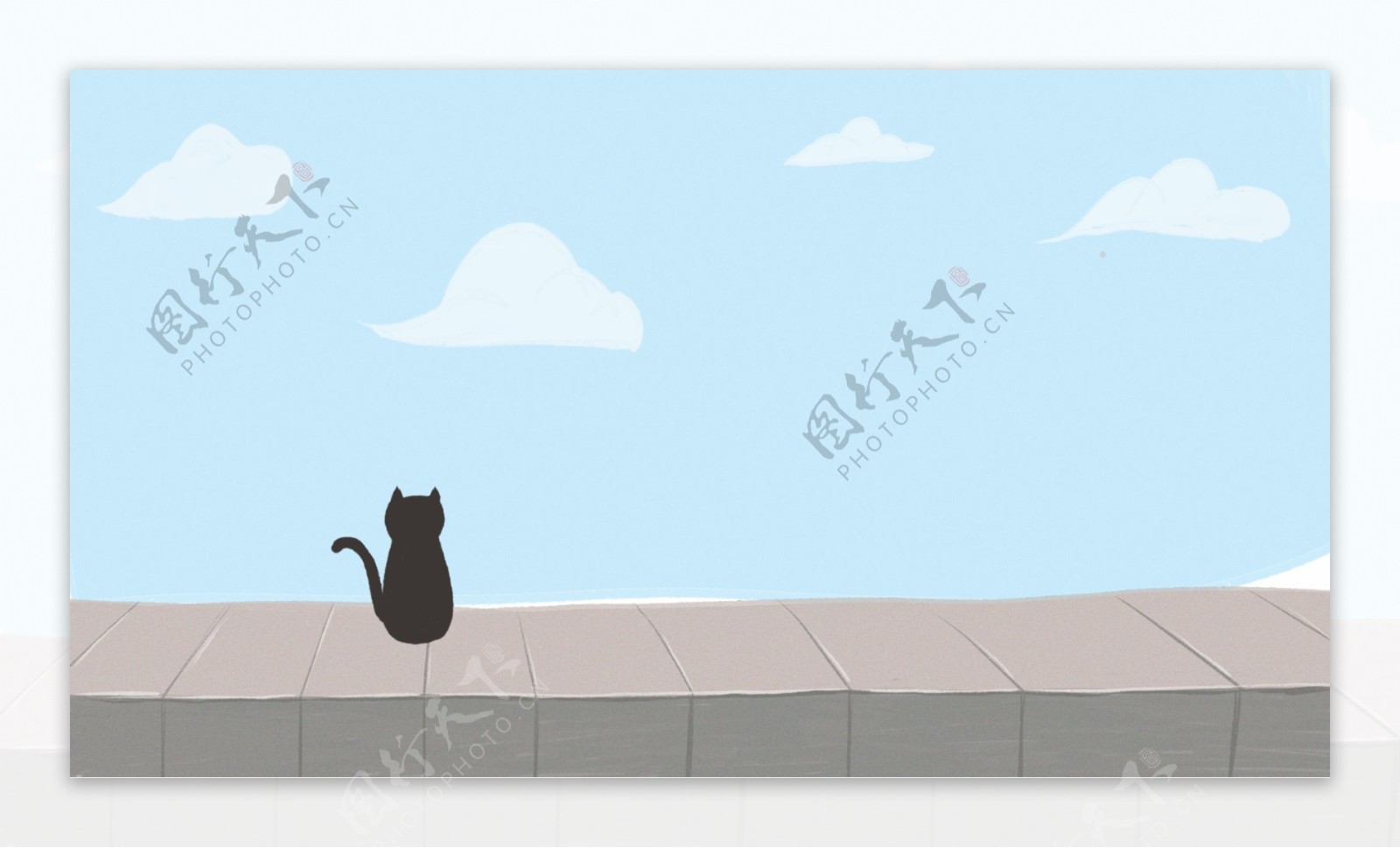 清新小猫手绘插画背景