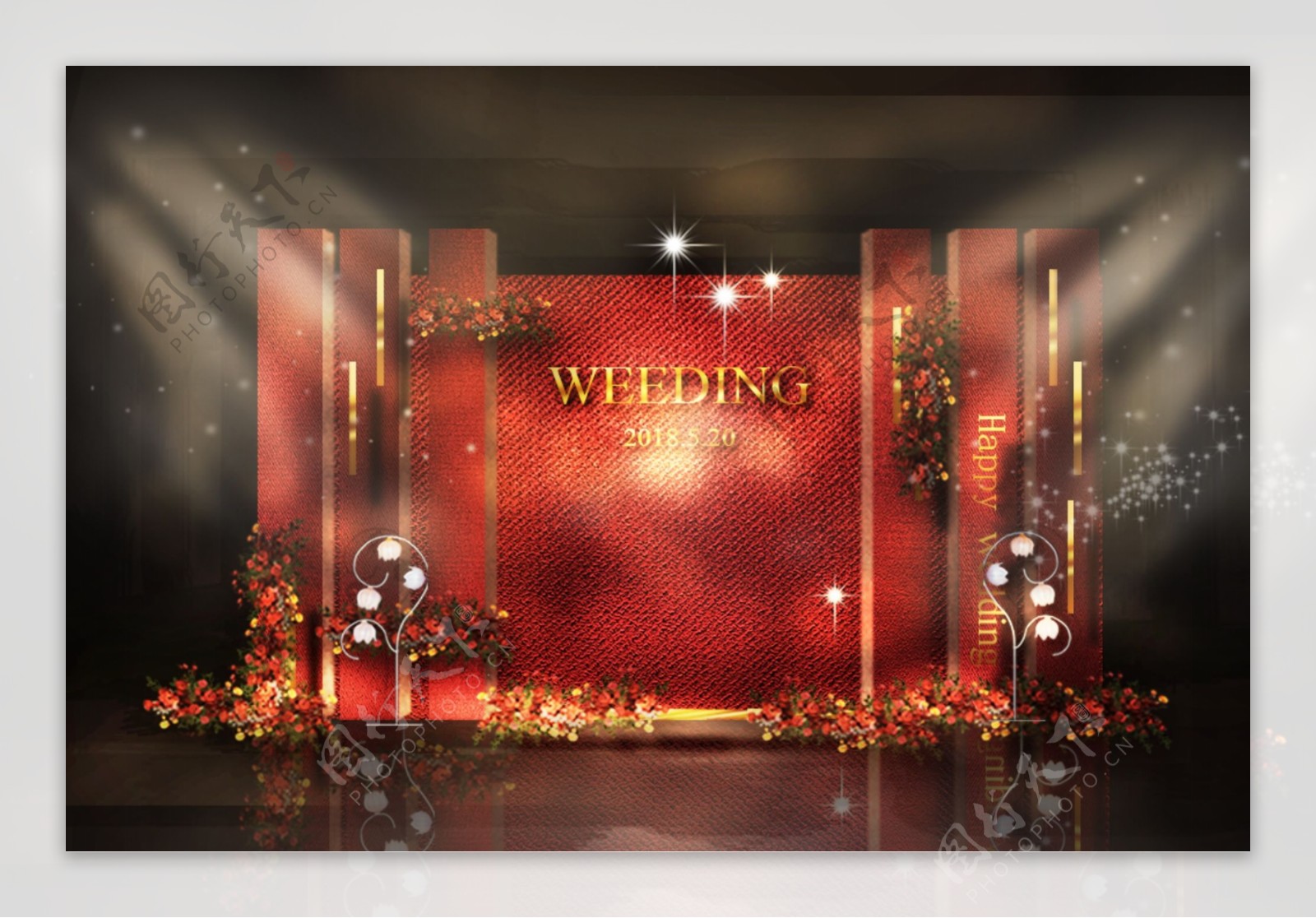 红金渲染色婚礼效果图