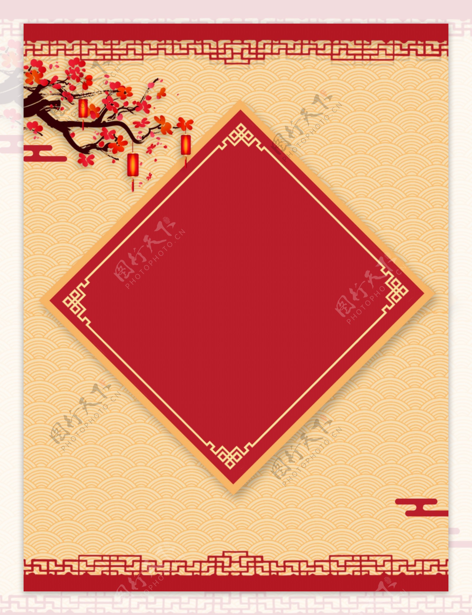 传统中国风浪纹边框背景