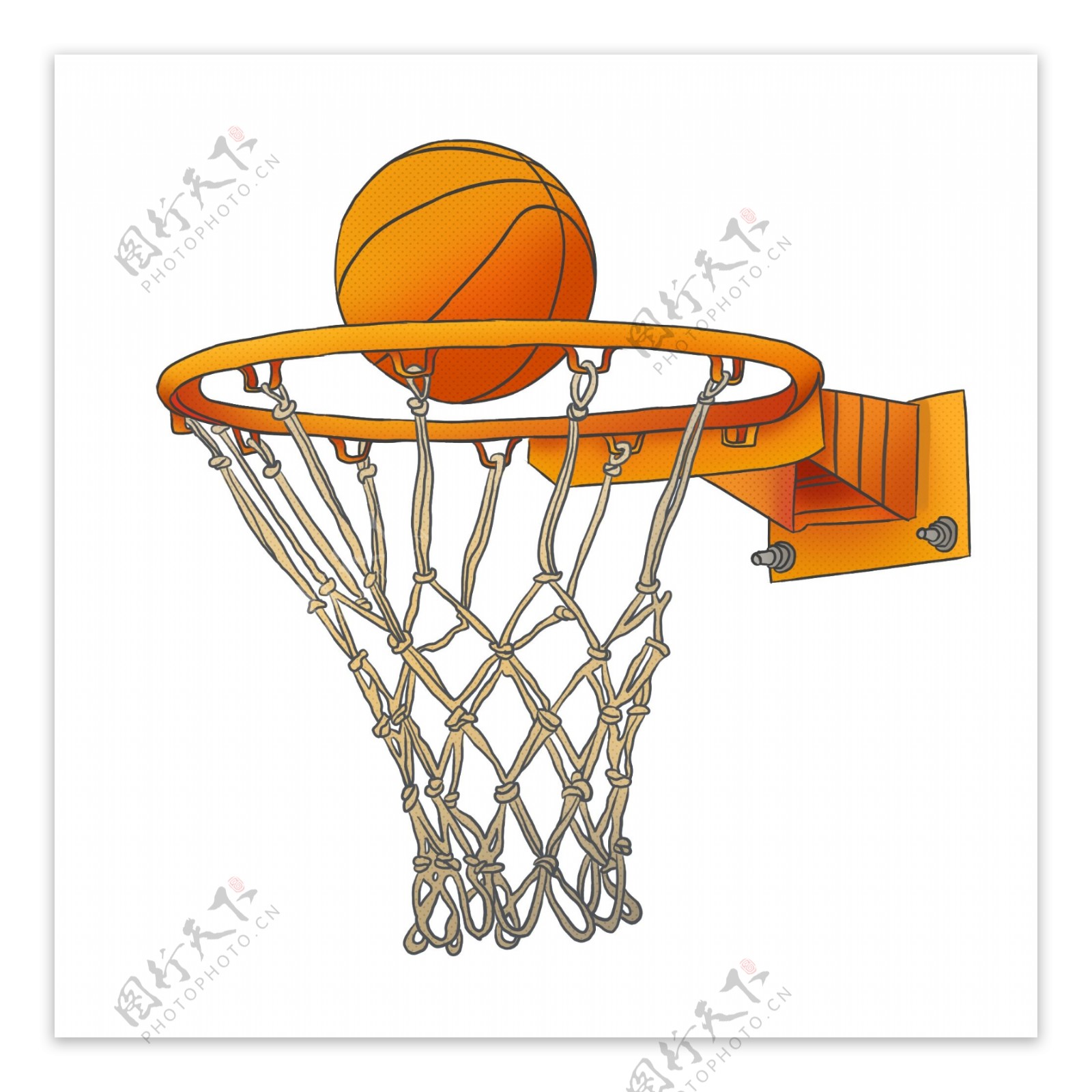 原创手绘国际篮球日球赛篮球投篮球框