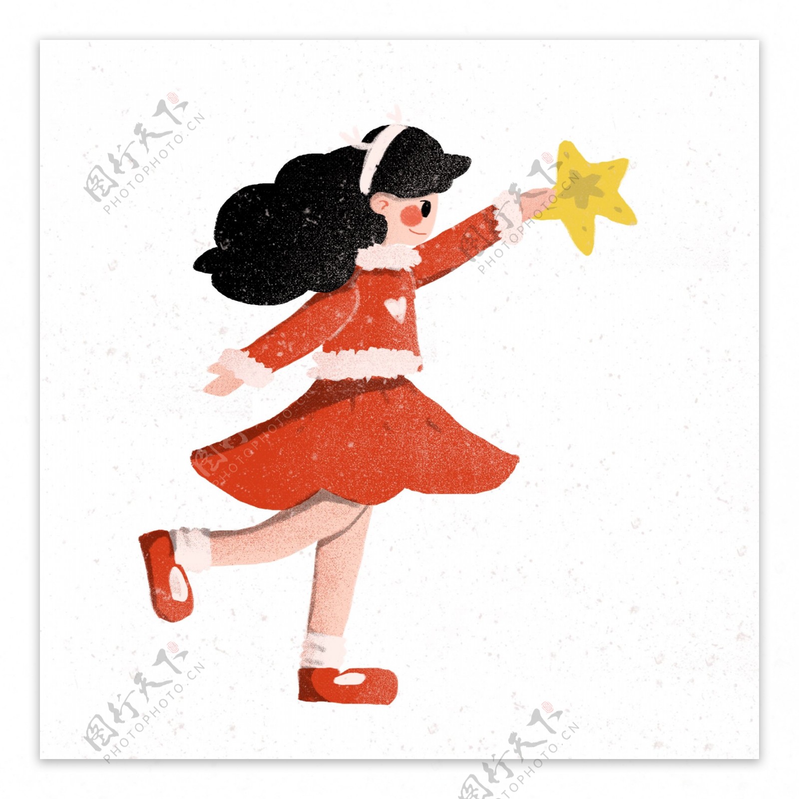 圣诞节手绘拿着星星的女孩