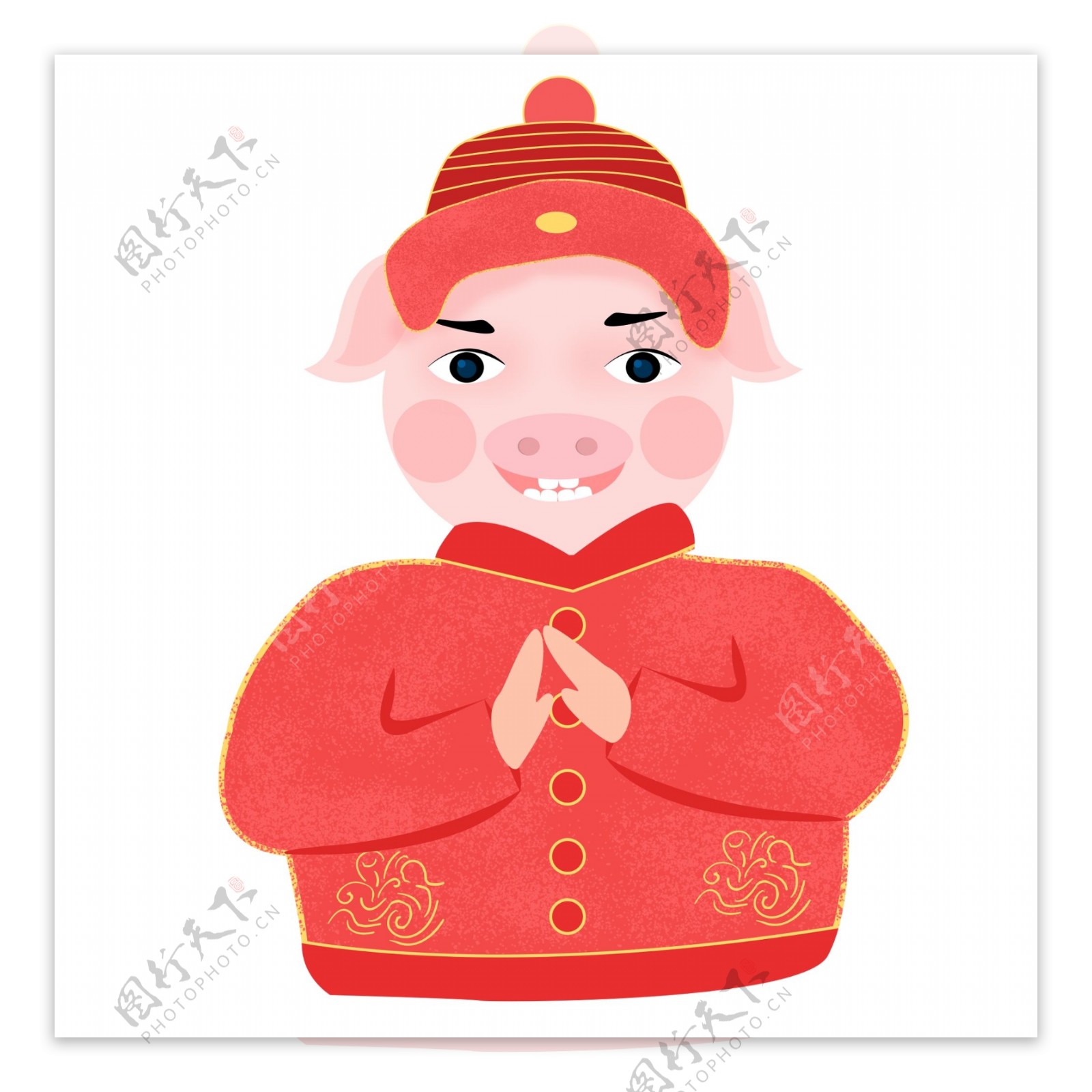 中国风传统拜年的小猪卡通设计