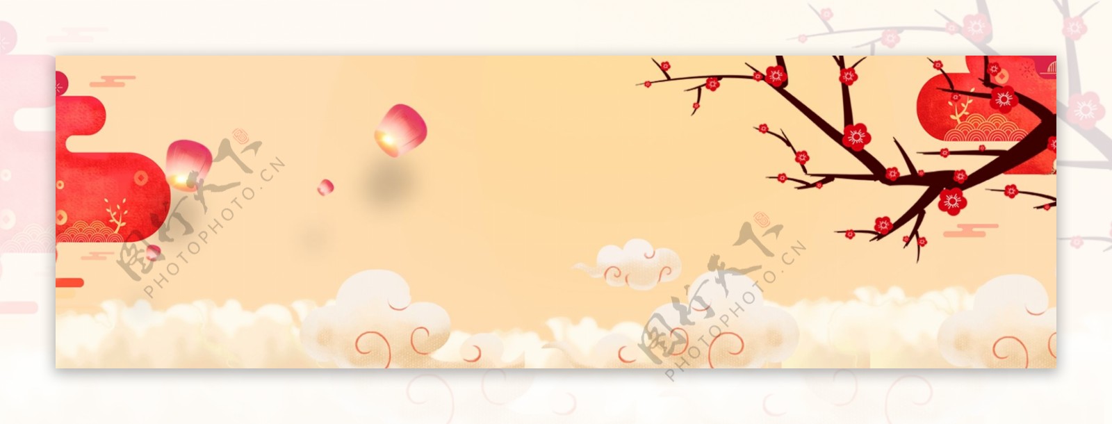 黄色中国风新年节日banner背景