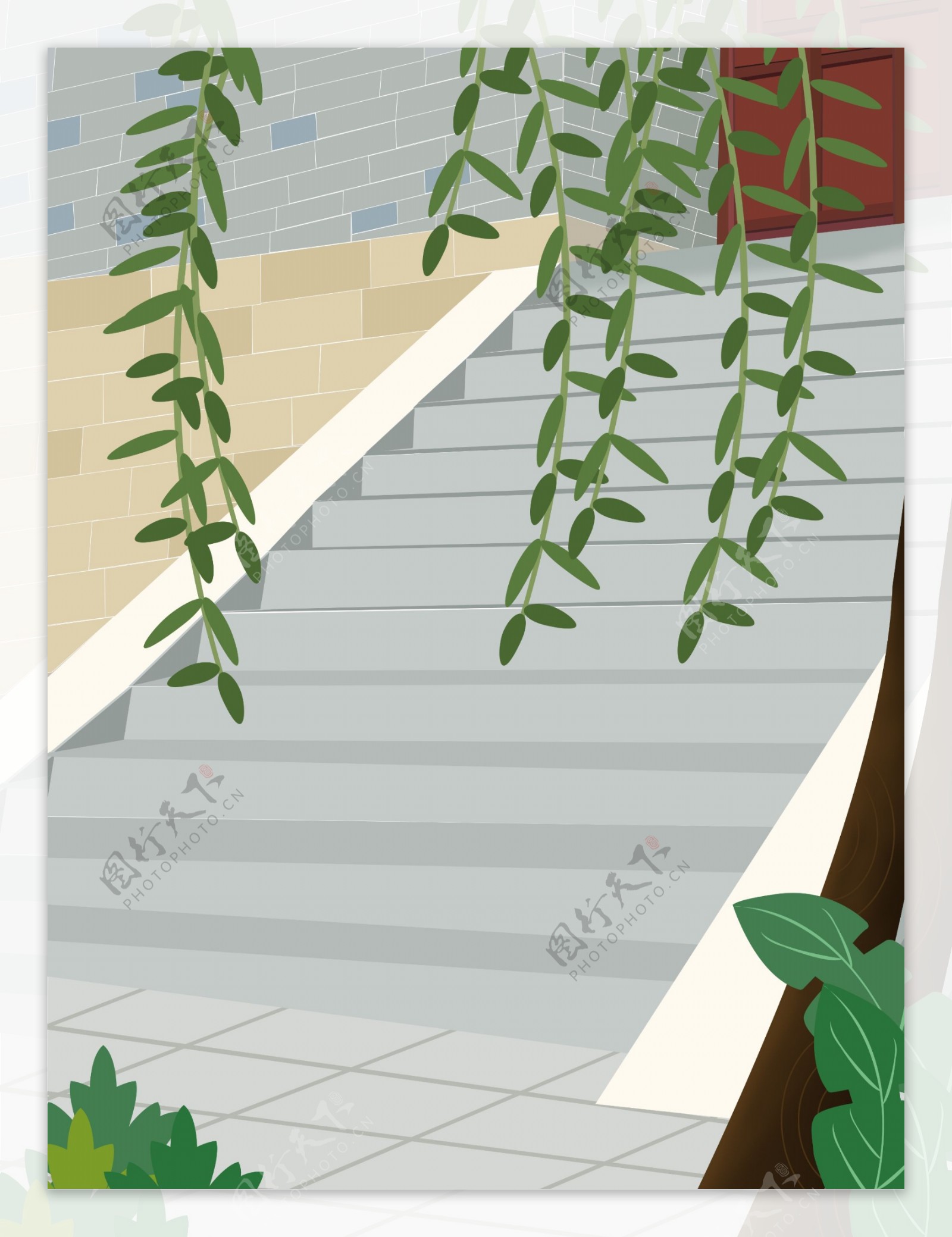 民国风柳条阶梯背景设计