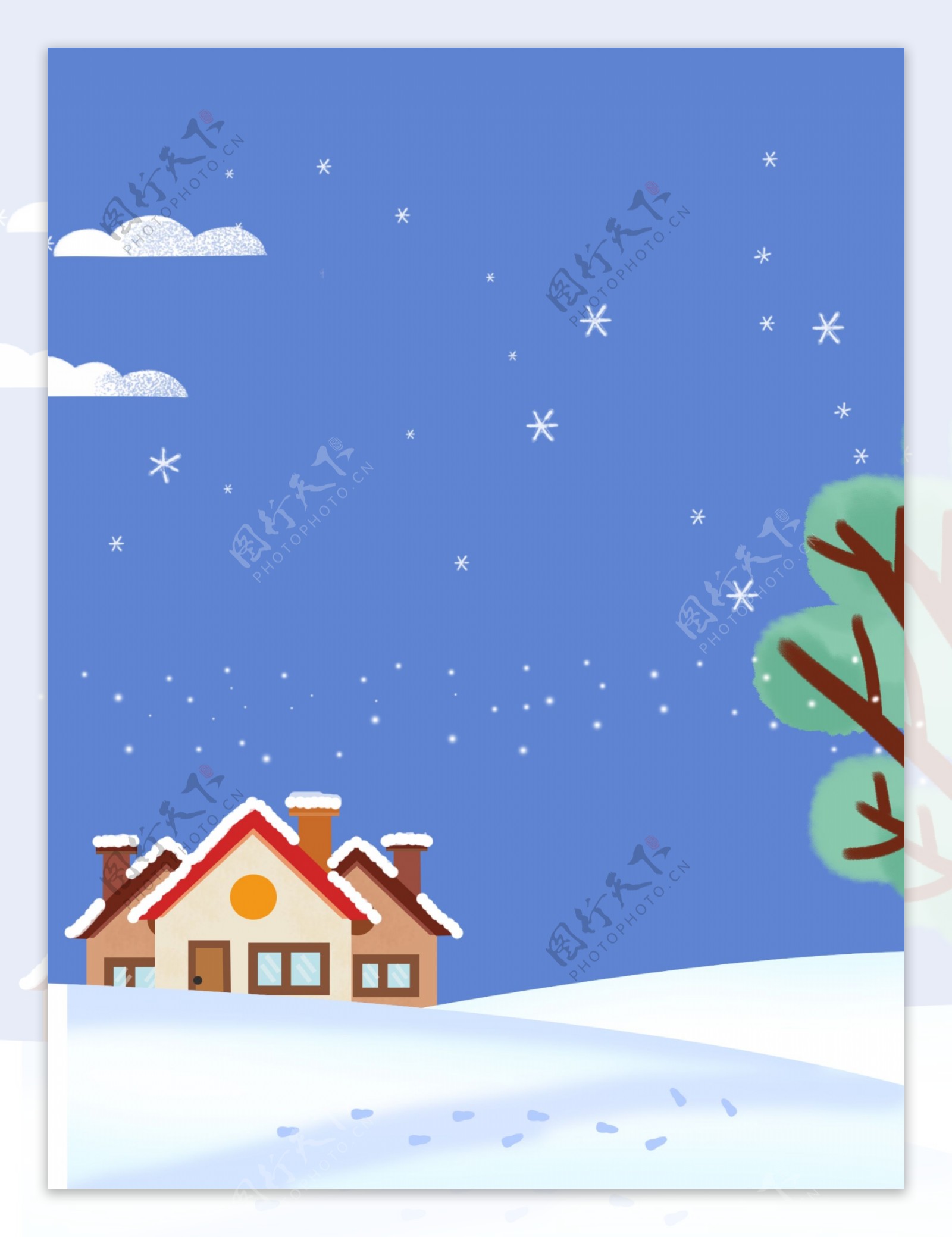 蓝色扁平化卡通小雪背景
