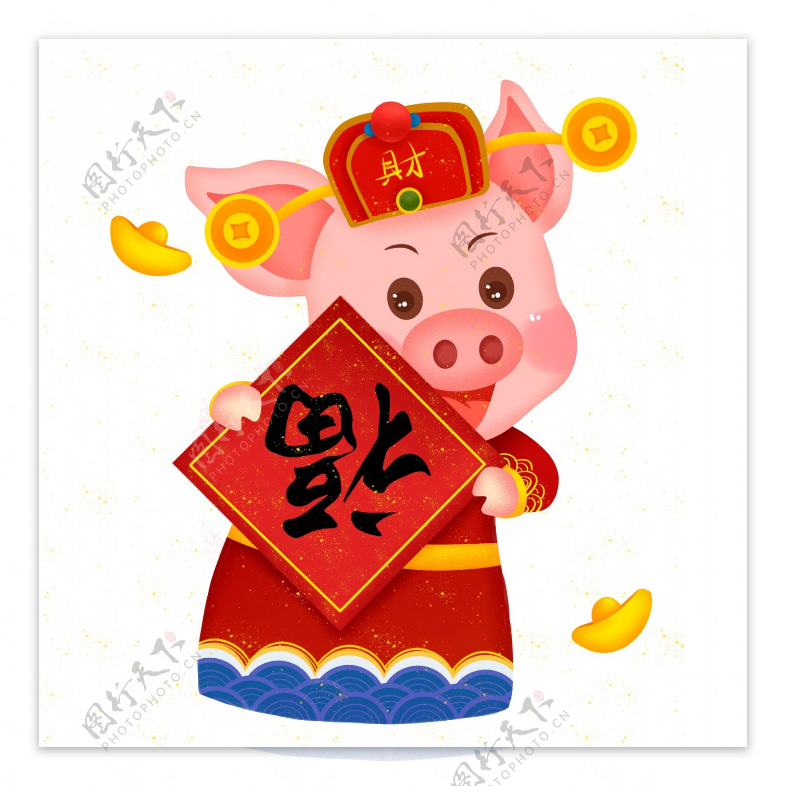 大年初二中国风喜庆财源广进财神猪设计