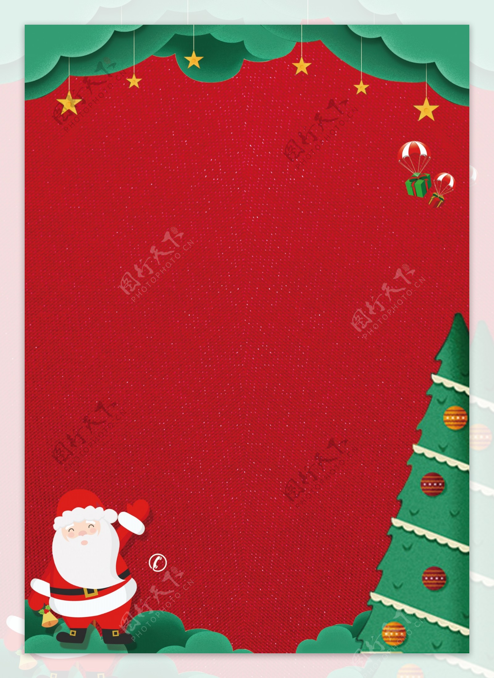 纸片风圣诞狂欢趴红色背景素材