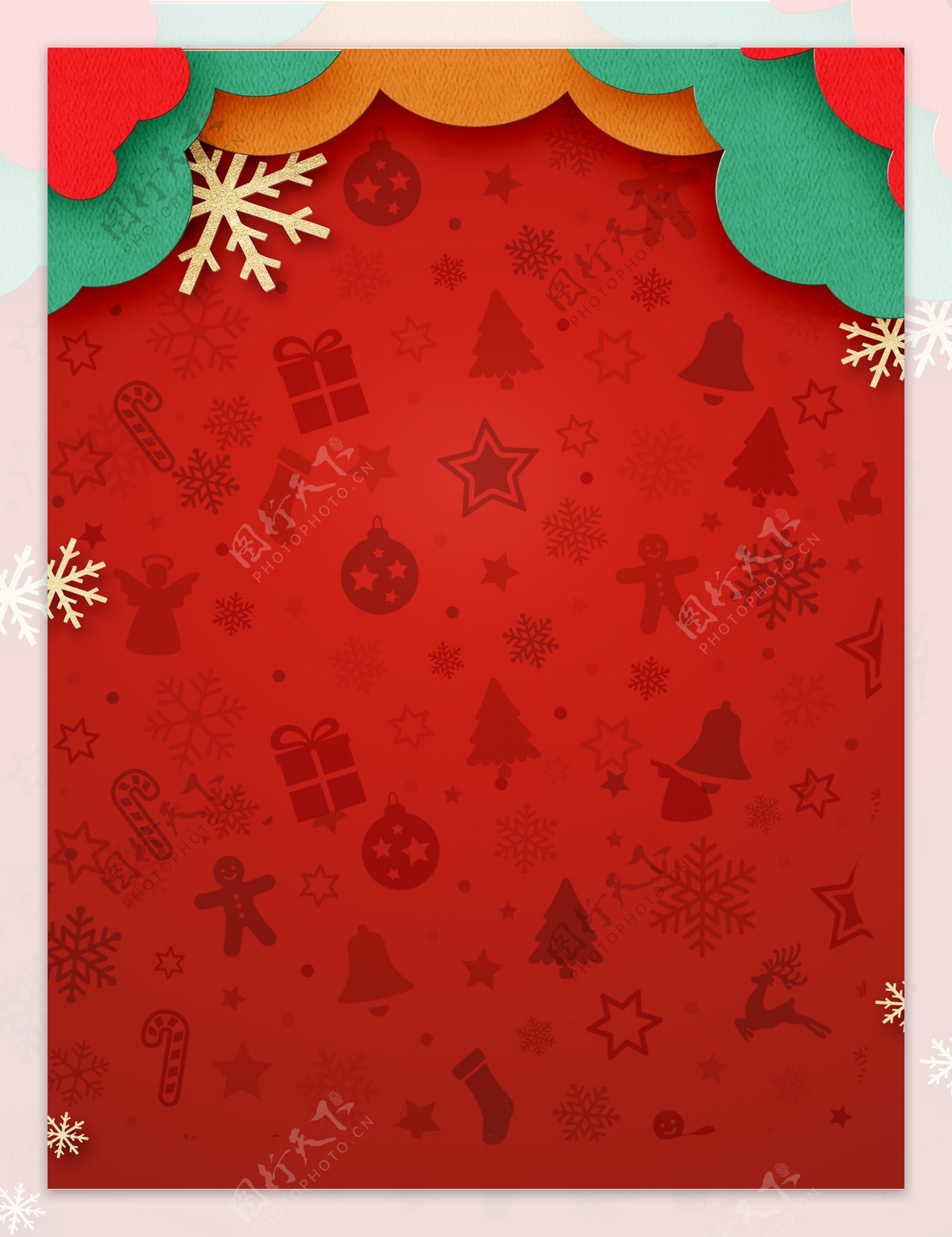 简约纸片风圣诞狂欢红色背景素材