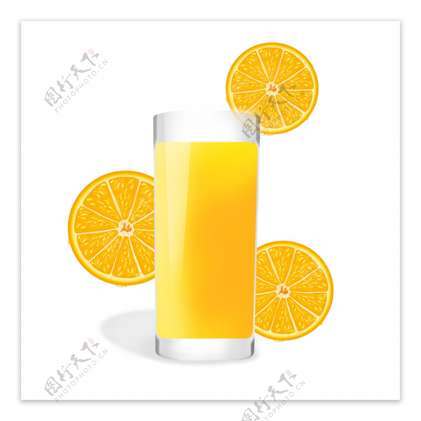 手绘果汁橘子桔子饮料杯子素材元素