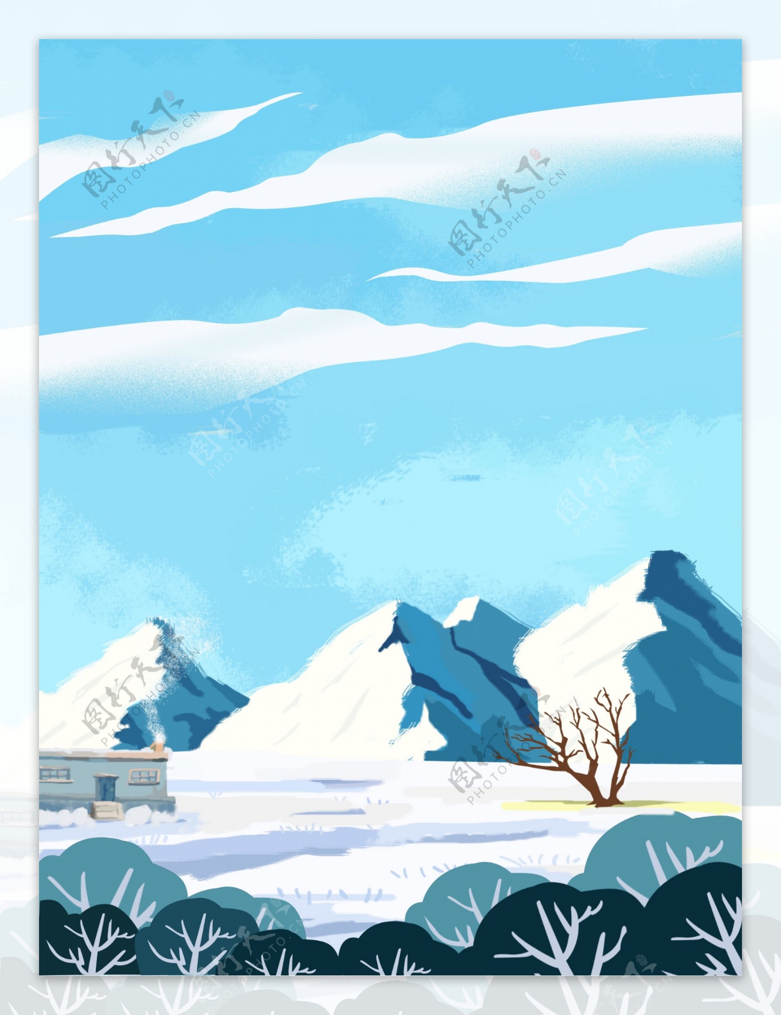 彩绘大雪节气雪山背景