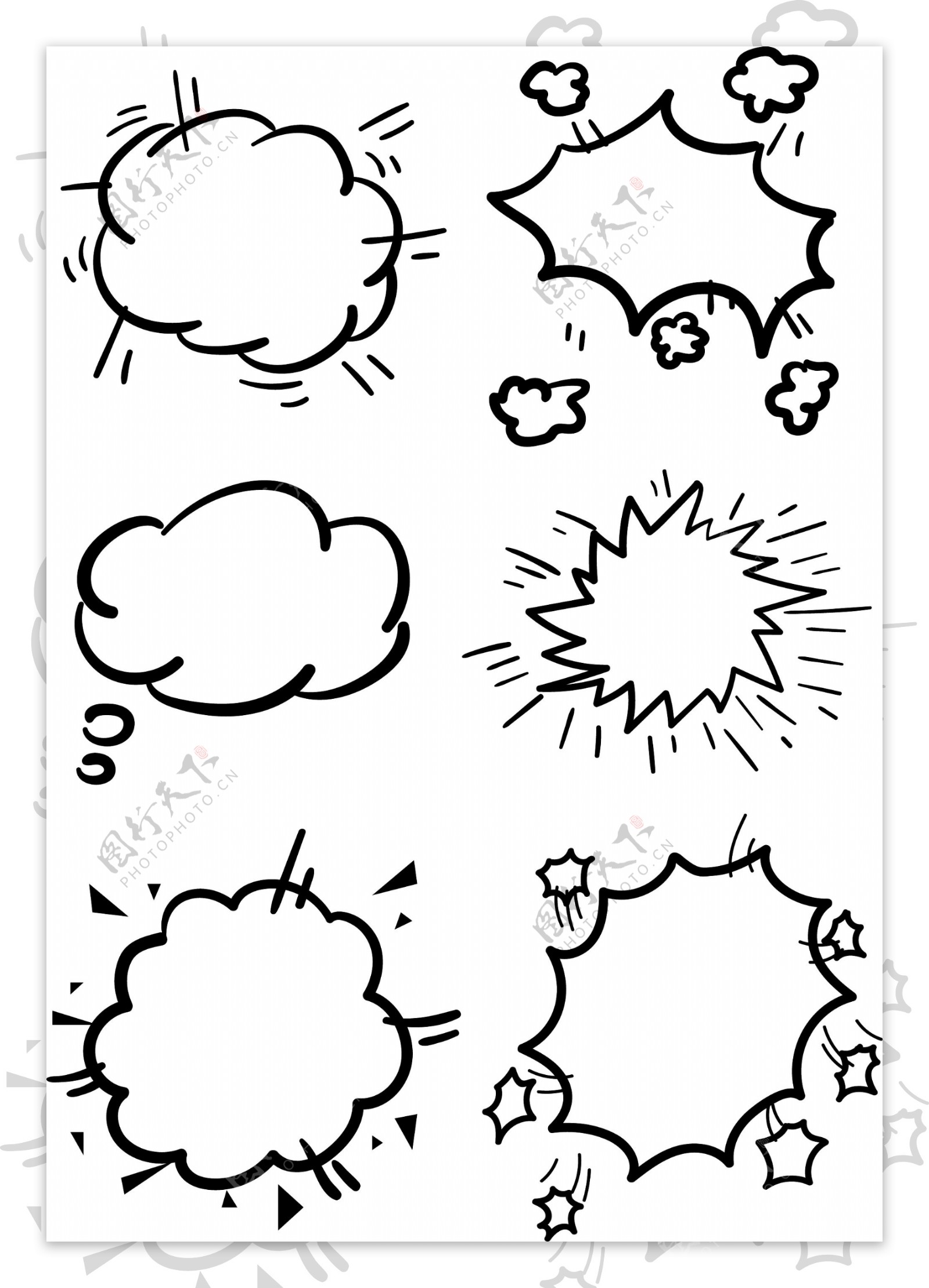 简约黑白矢量爆炸云会话边框气泡可商用元素