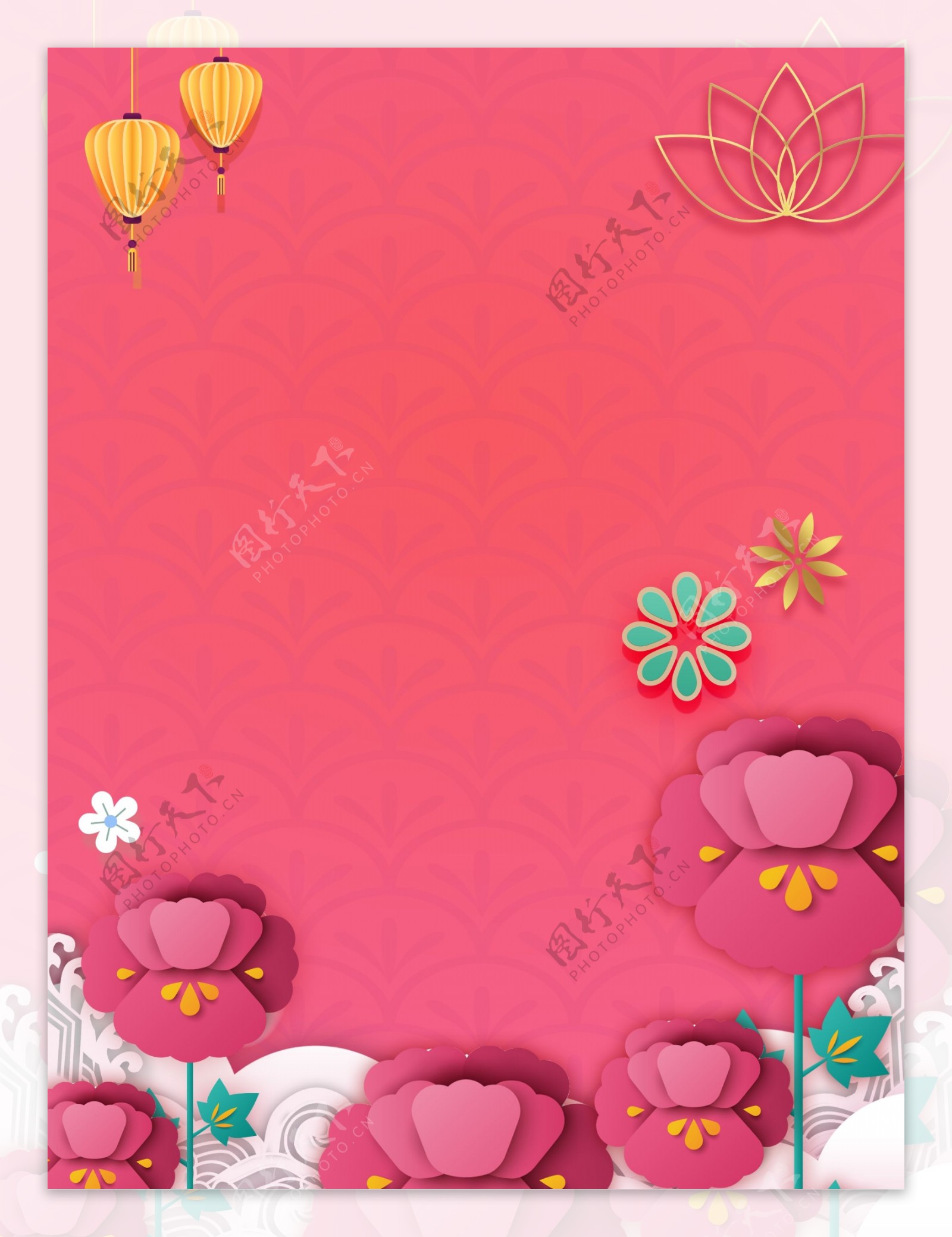 2019年猪年粉色花朵背景设计