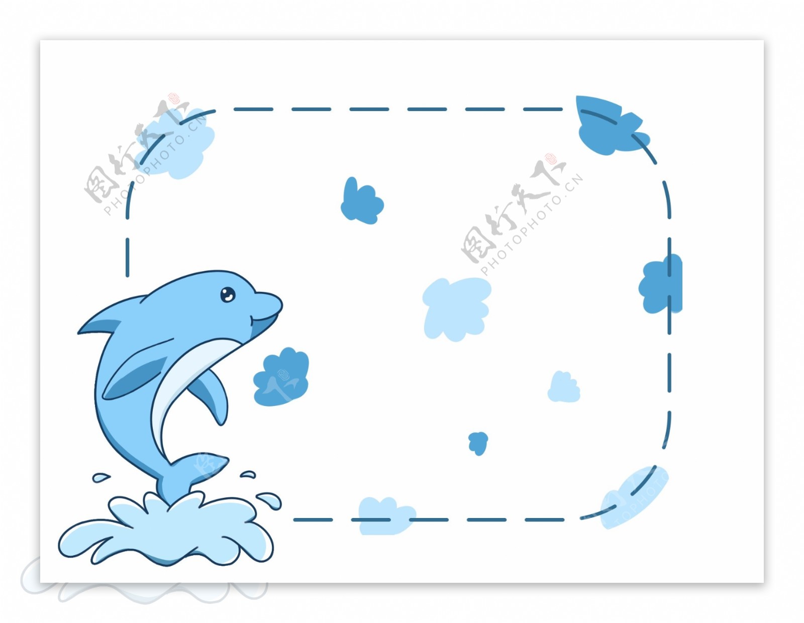 蓝色鲸鱼边框插画