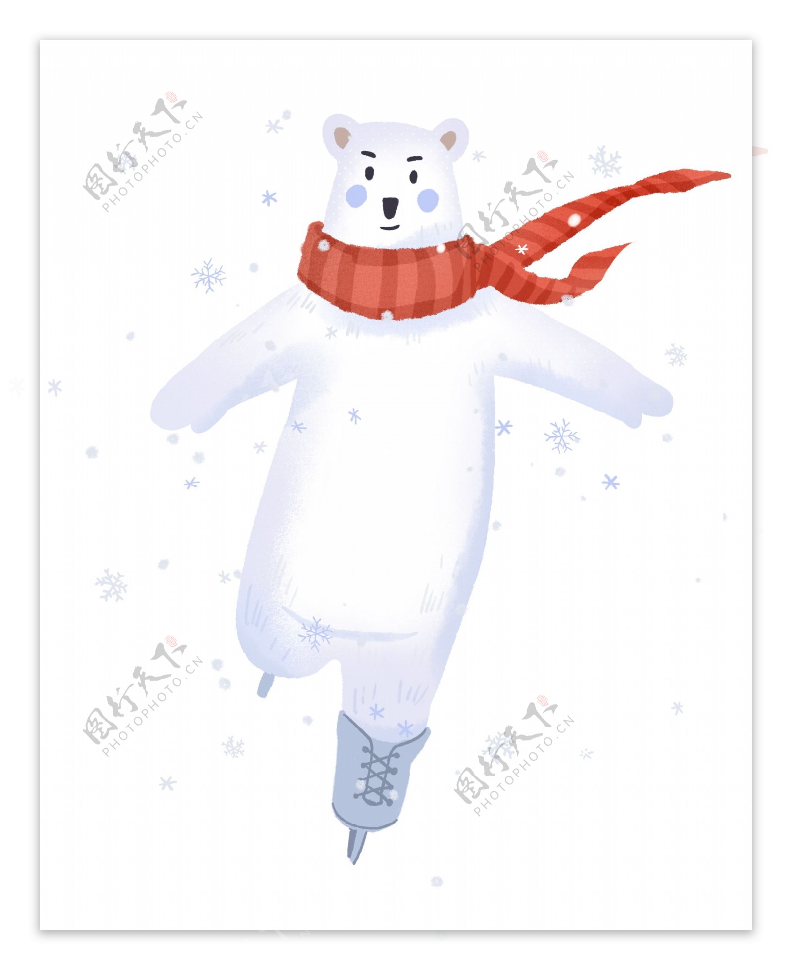 冬天可爱北极熊溜冰手绘免抠素材