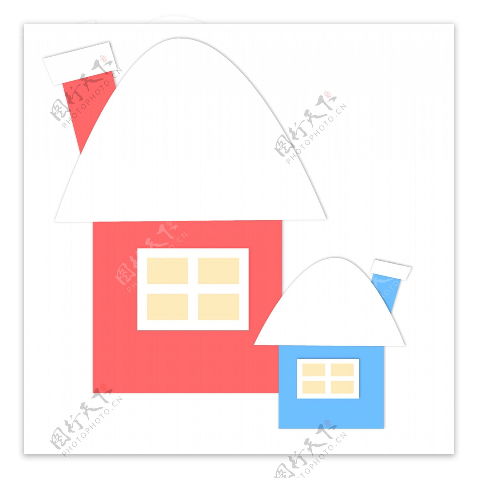 小清新扁平化红蓝房子设计
