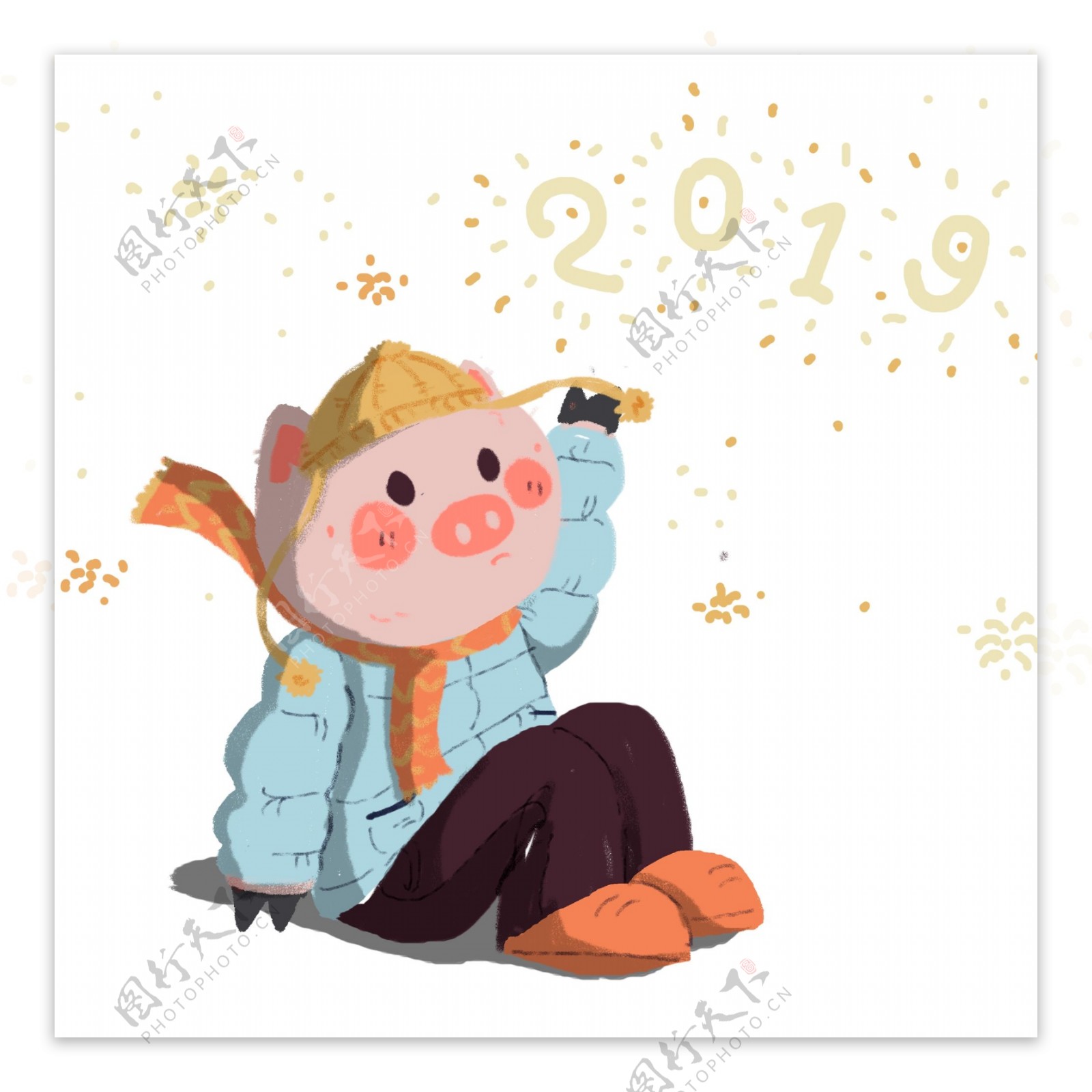 2019手绘过年的小猪设计