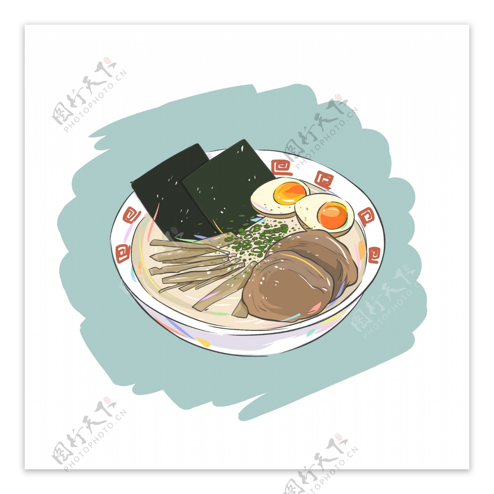 手绘原创动漫食品素材日式食物日式叉烧拉面