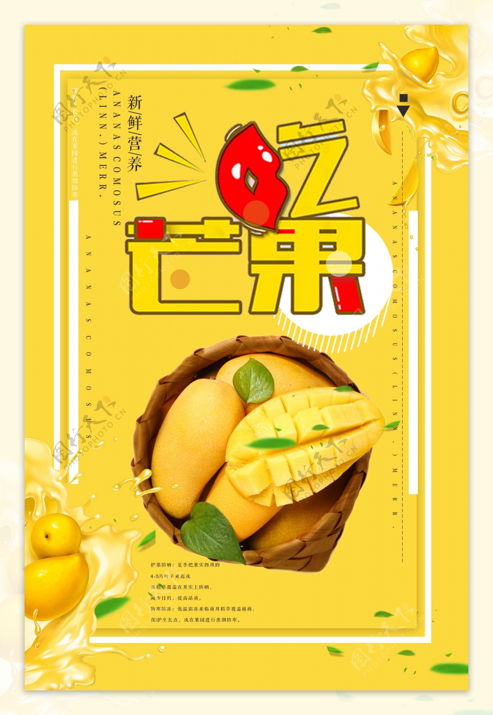 2018黄色简约芒果促销水果海报设计