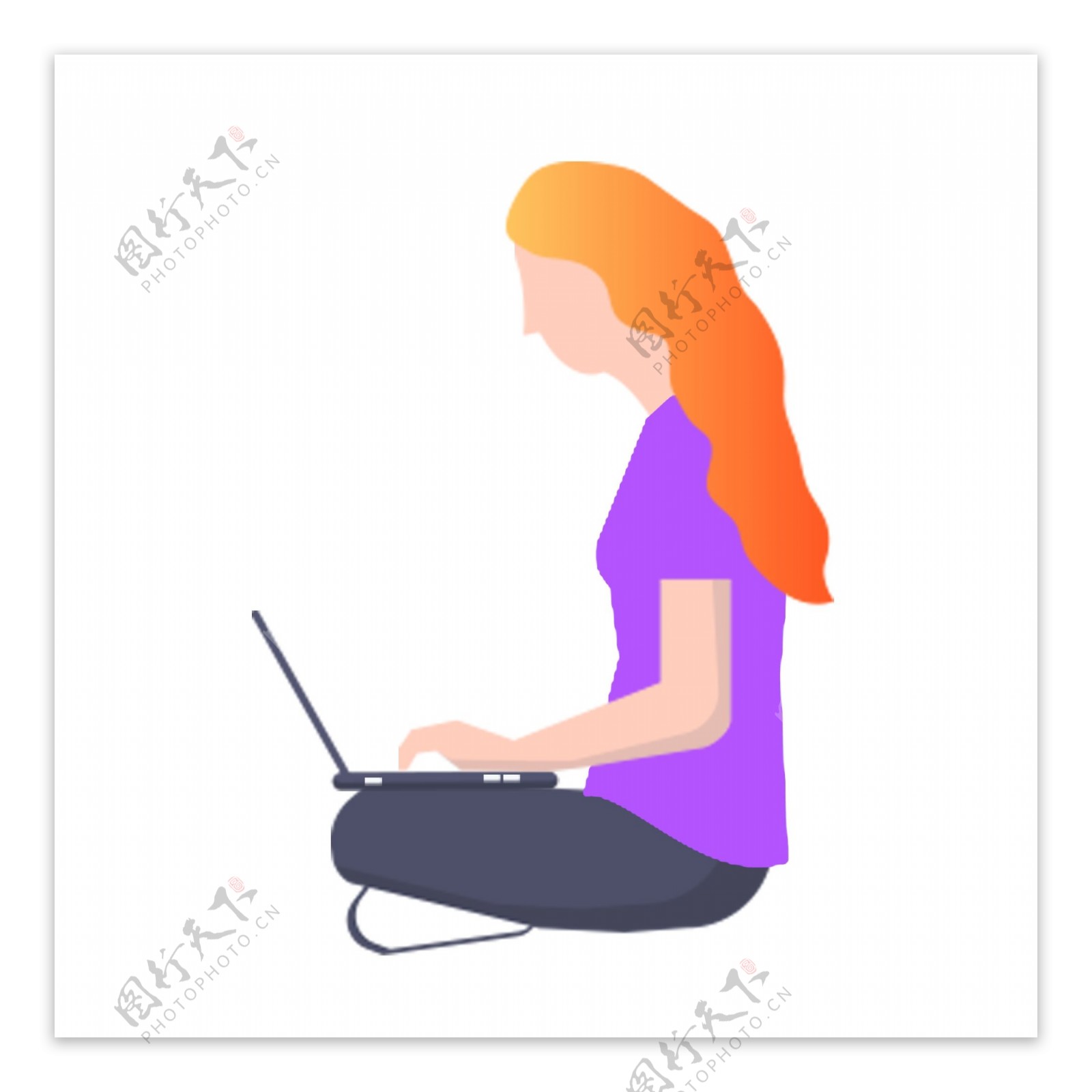 扁平人物女孩玩电脑元素