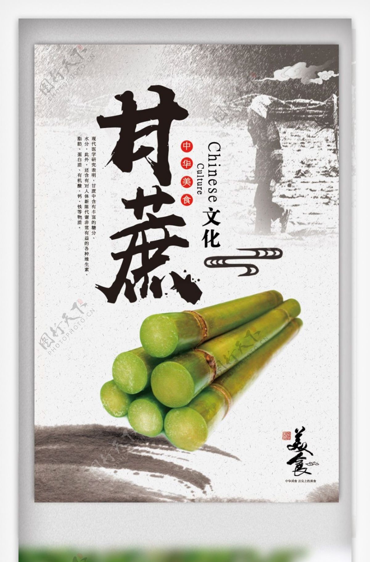 中国风传统食品甘蔗宣传海报