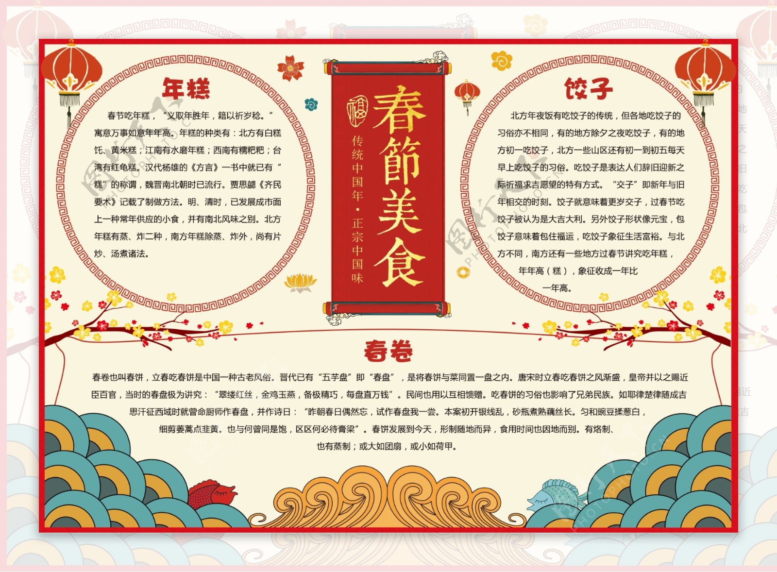 红色传统中国风春节美食小报