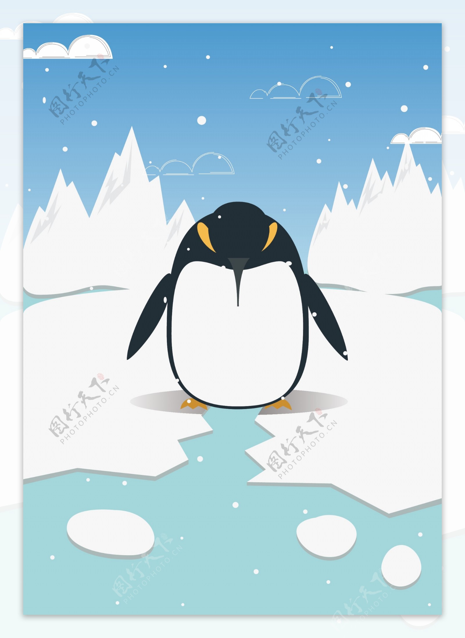 自然印记趋势南极企鹅原创插画小清新扁平