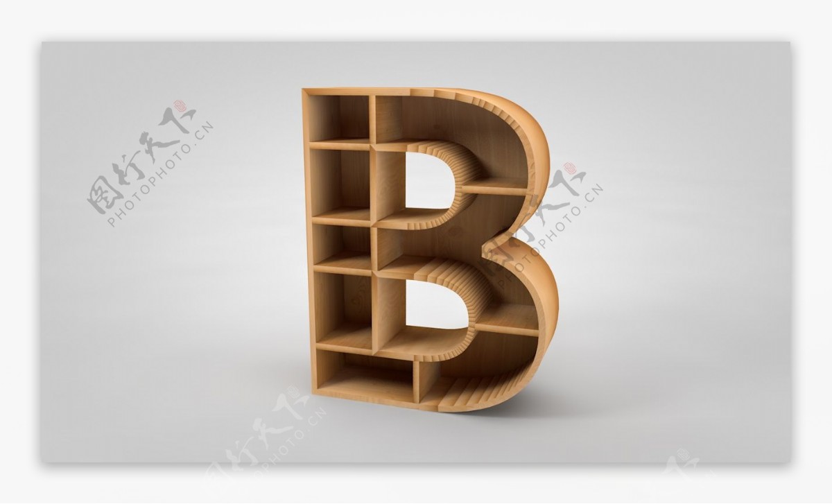 字母B形木质现代货架书架木架C4D建模