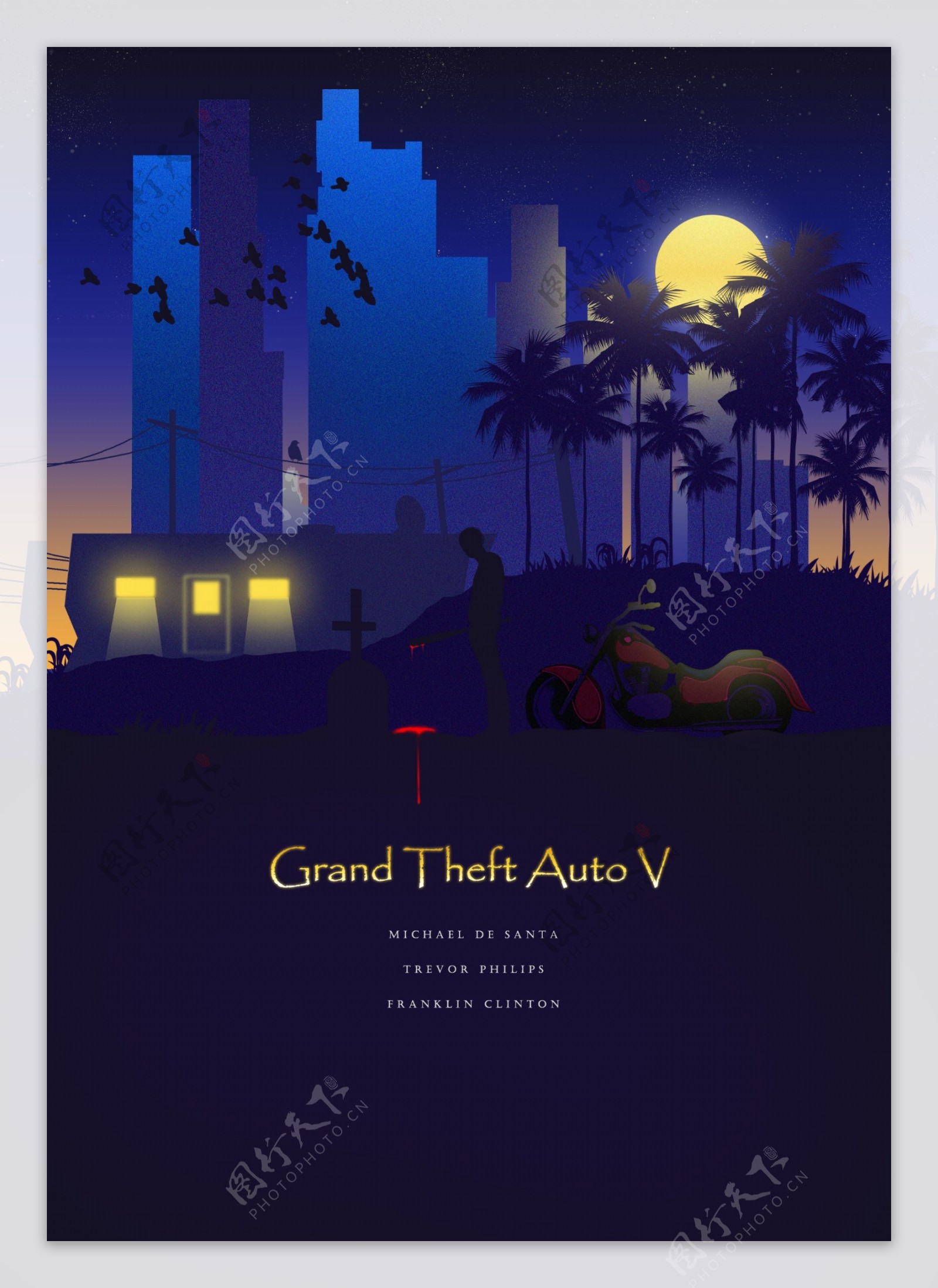 城市夜景GTA游戏氛围高楼犯罪平面海报