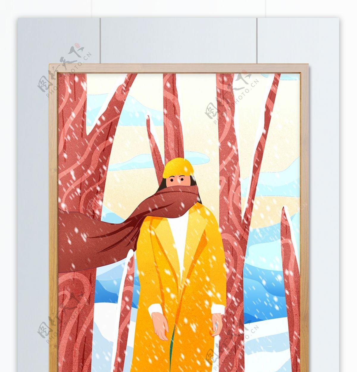 冬季雪景手绘海报插画壁纸