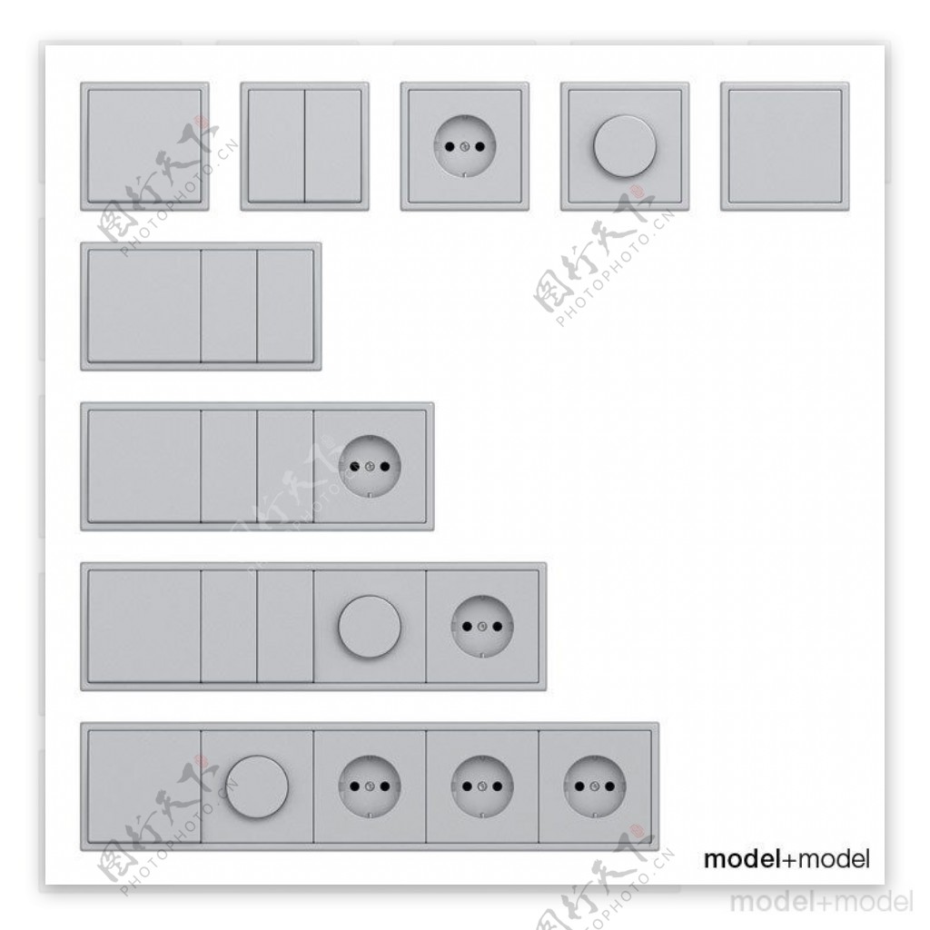 现代简约灰白色室内插座3d模型