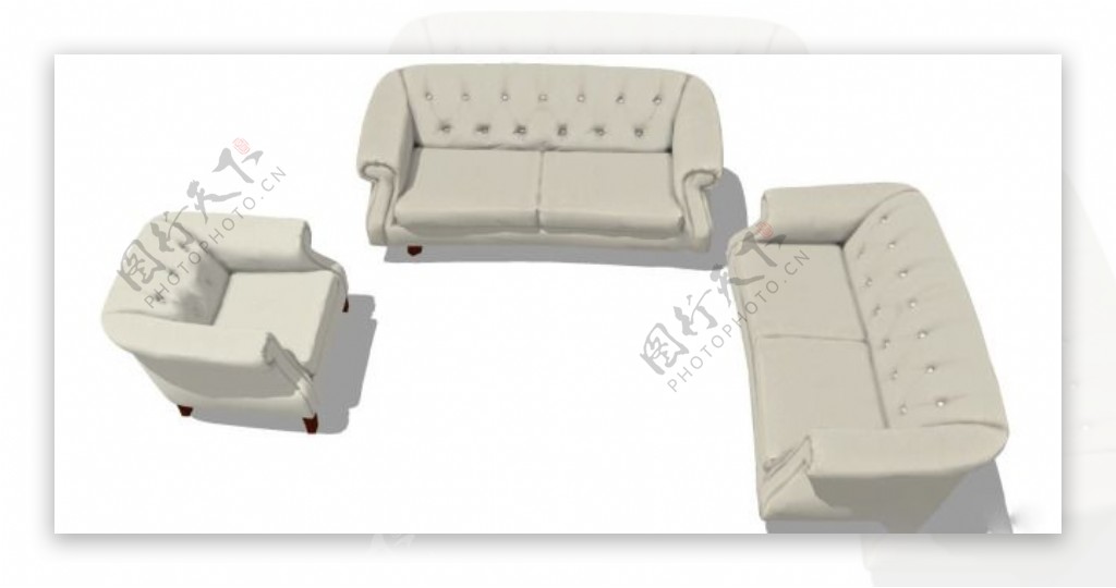 浅色沙发组合套装su模型效果图
