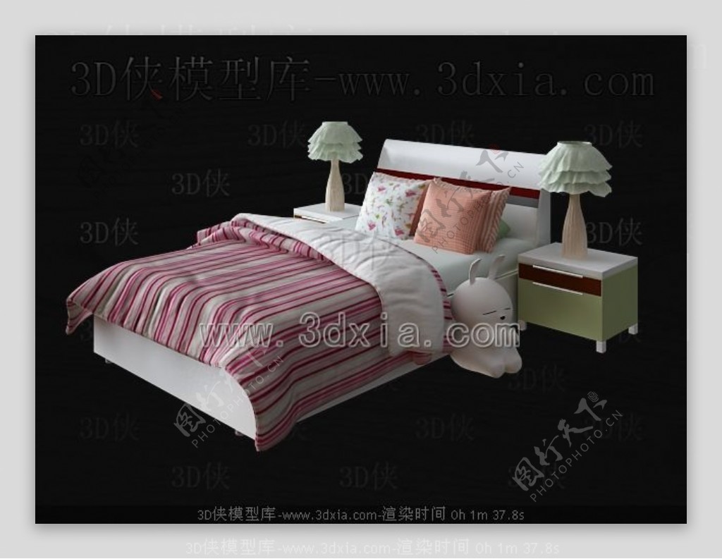 粉红和白色床亚麻儿童床