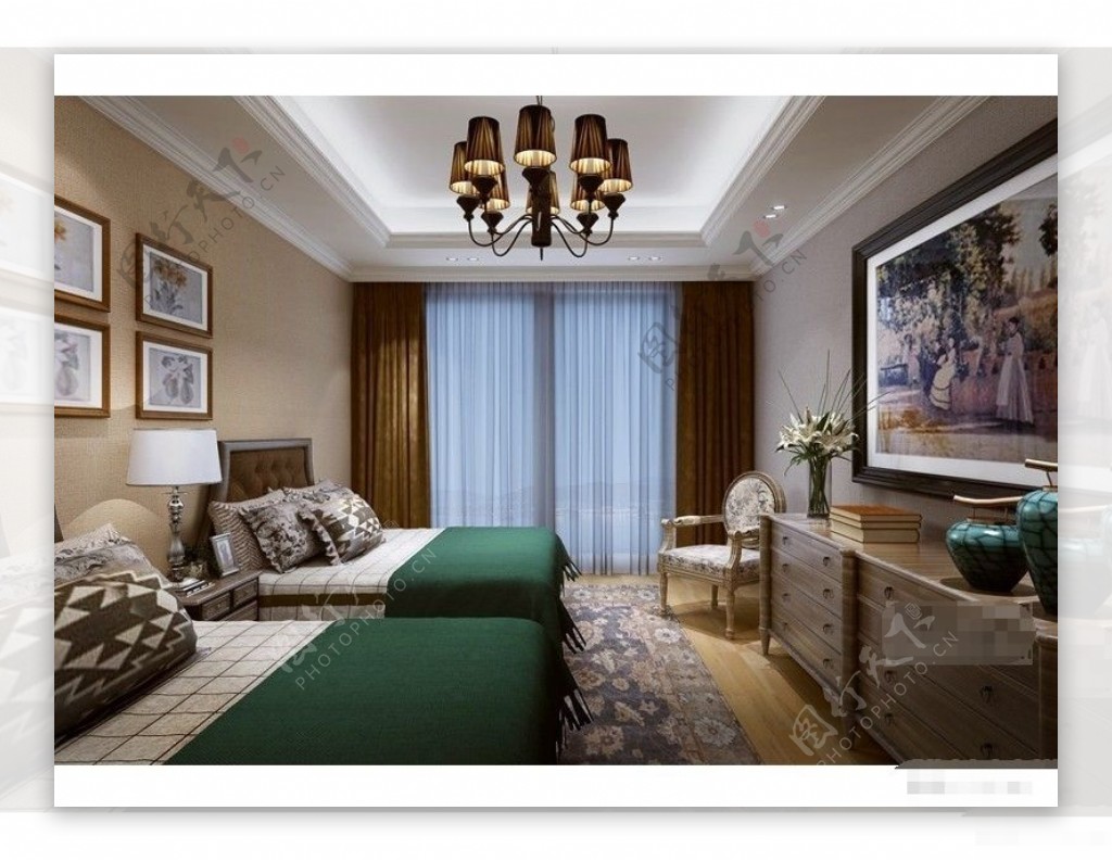 欧式简约风格酒店客房床具组合