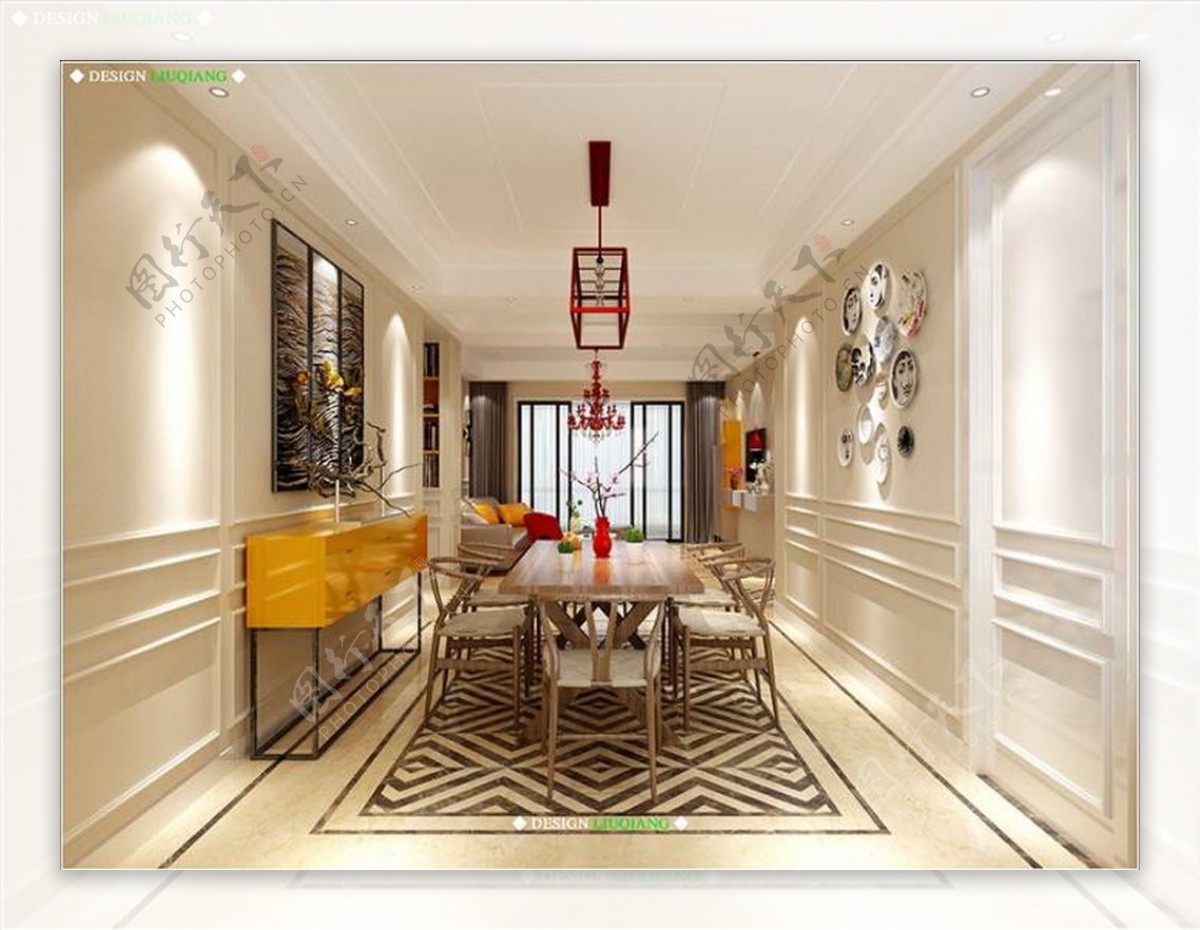 新中式风格餐厅墙面装饰效果图