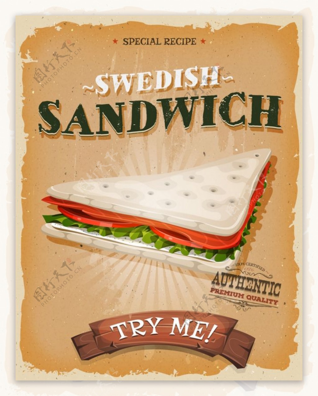 海报和传单的复古矢量瑞典三明治