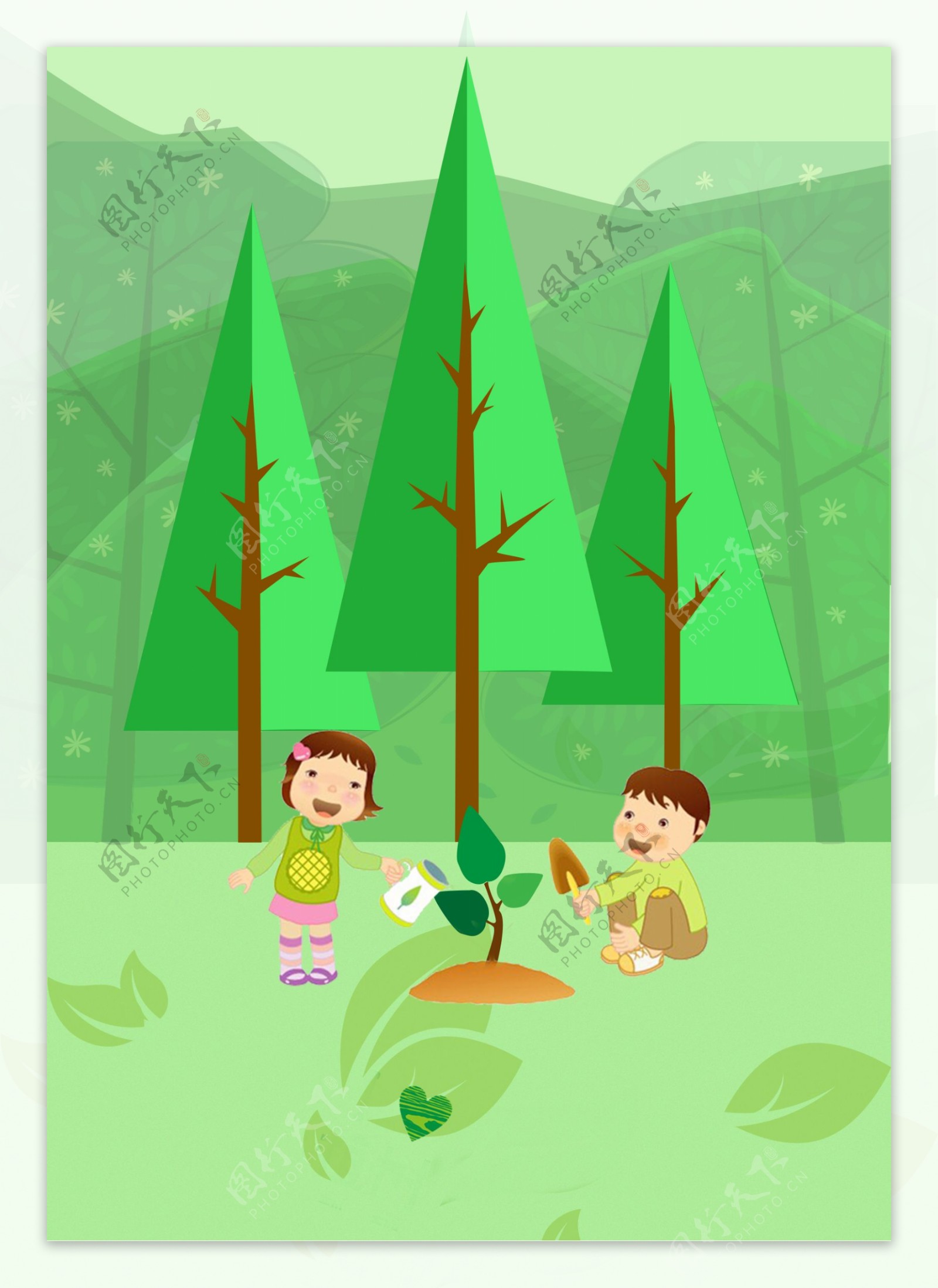 手绘卡通扁平植树节背景