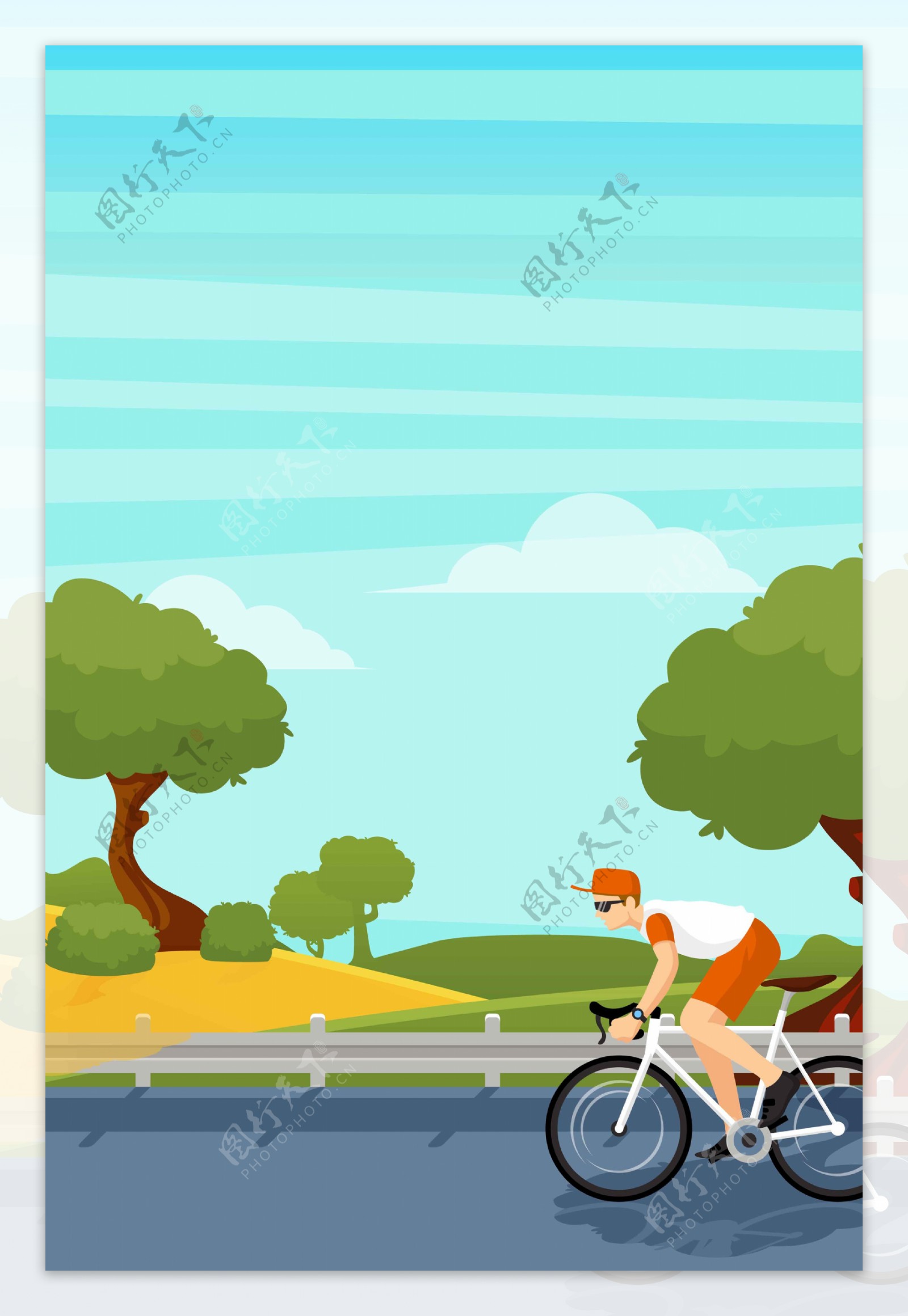 卡通男生骑自行车春游海报