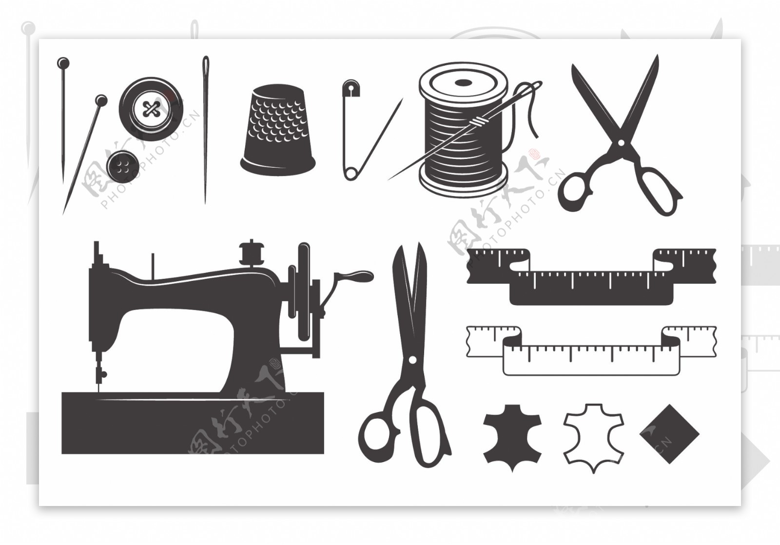 复古缝纫装饰矢量图标素材