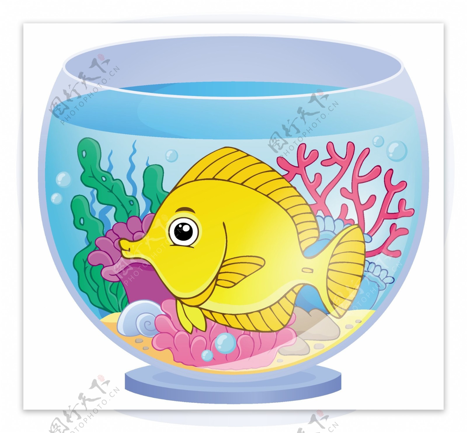 卡通可爱金鱼鱼缸矢量素材