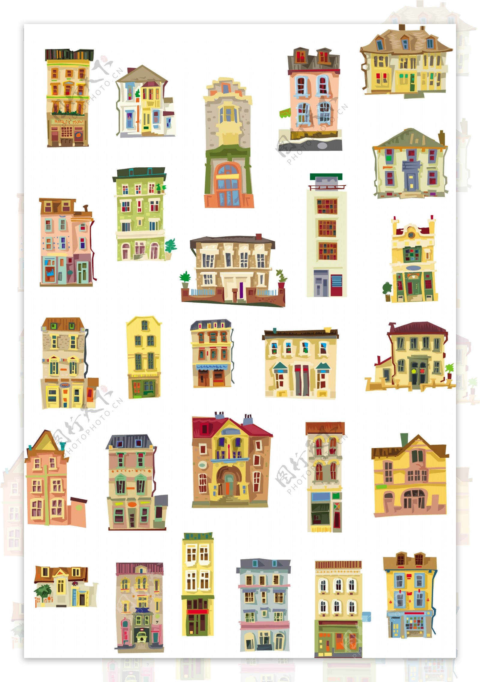 欧式卡通小房子建筑矢量