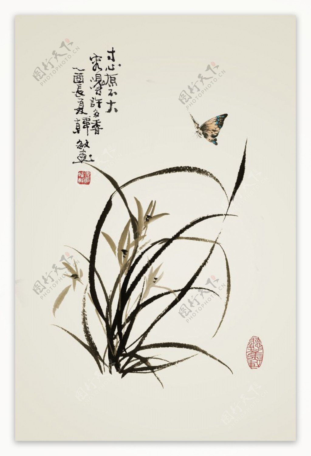 中式兰花蝴蝶装饰画